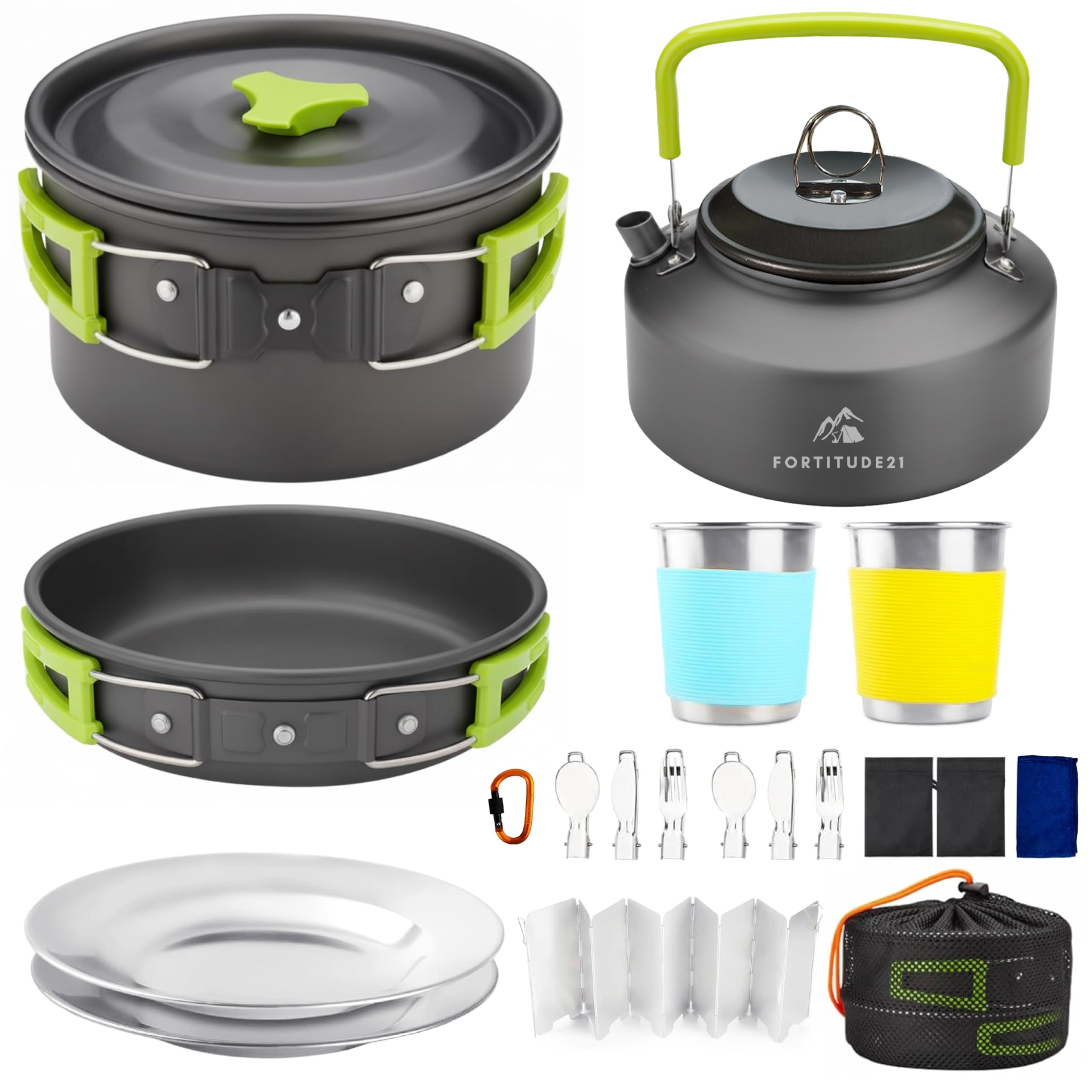 Camping Cookware Set - 19-Piece Lightweight Backpacking Cookware with Pots, Pans, Utensils - Compact Outdoor Cooking Kit for Camping, Hiking, Backpacking & Survival