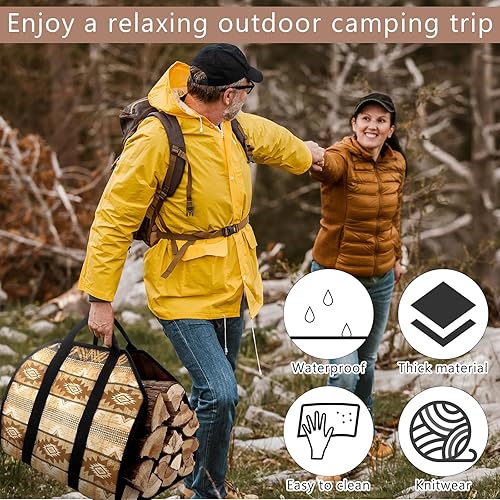 Miniatura 23 de Barydat Portador grande de leña con asas, 39 x 18 pulgadas, lona para leña, soporte de madera resistente para chimenea, fogata, campamento