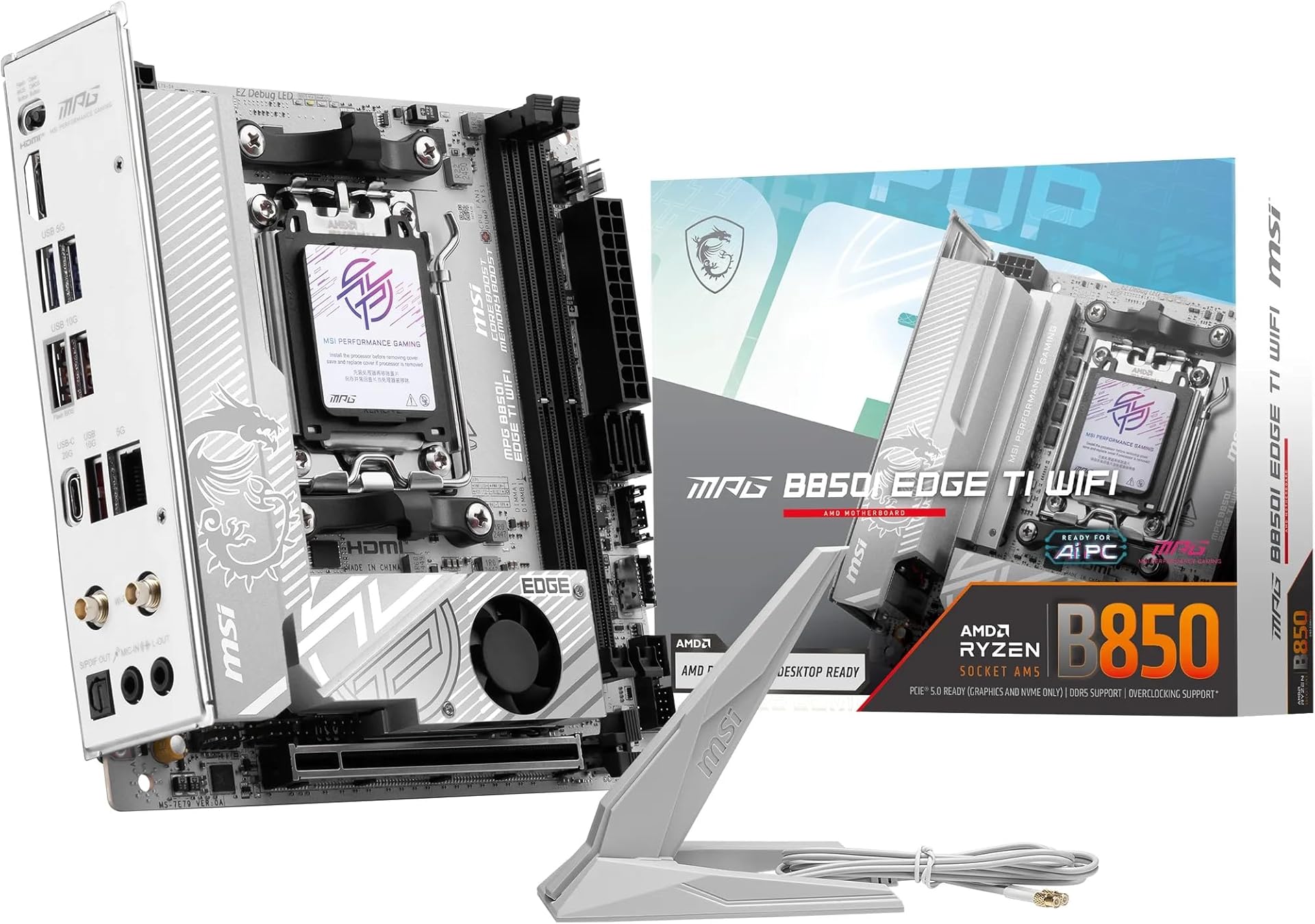 MSI MPG B850I EDGE TI WIFI Motherboard, ITX - Supports AMD Ryzen 9000/8000 / 7000 Processors, AM5-90A SPS VRM, DDR5 Memory Boost (8200+MT/s OC), PCIe 5.0 x16, M.2 Gen5, Wi-Fi 7, 5G LAN
