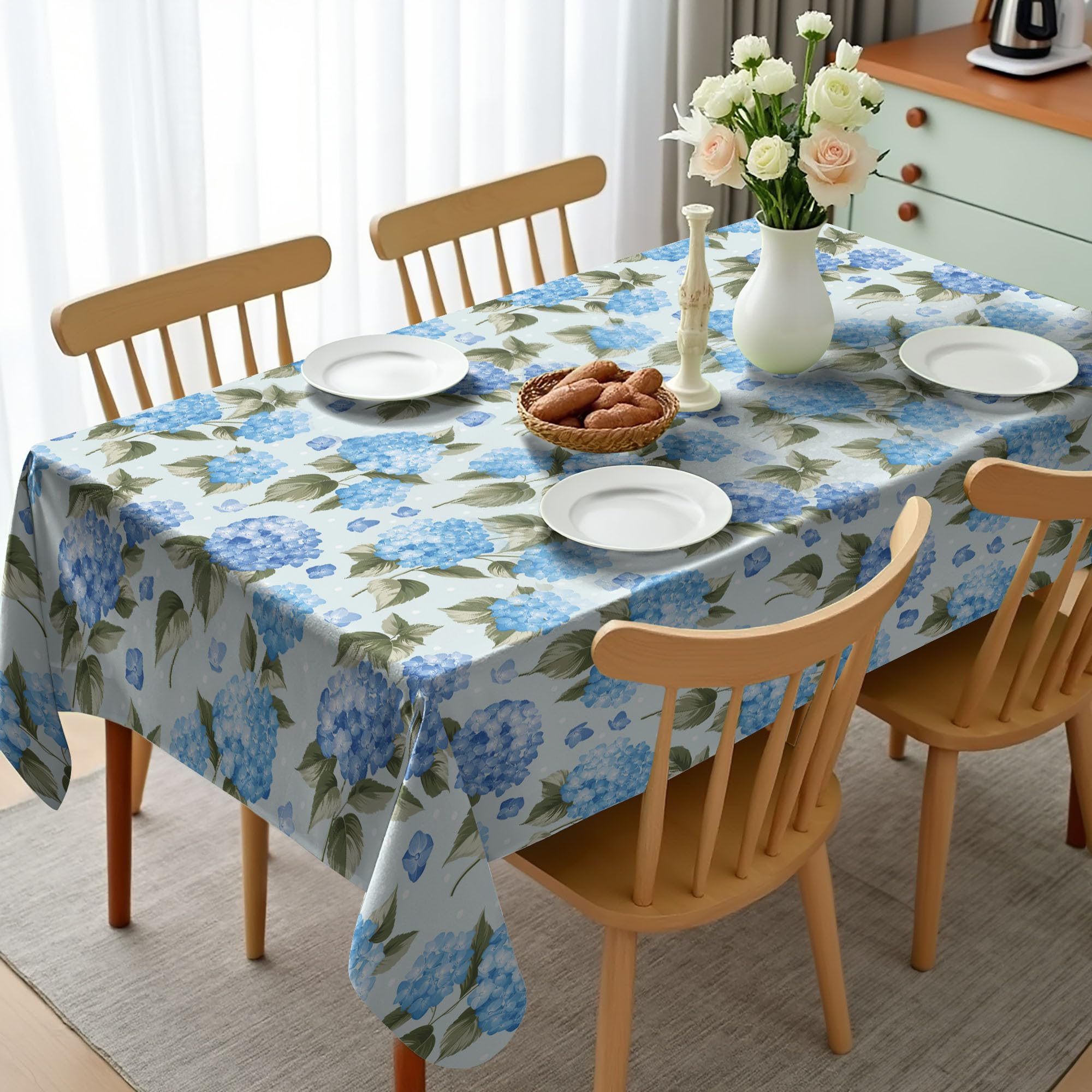 Ambesonne Flower Tablecloth, Hydrangea Flowers Over Soft Background Wedding Bridal Design, Dining Room Kitchen Rectangular Table Cover, 52