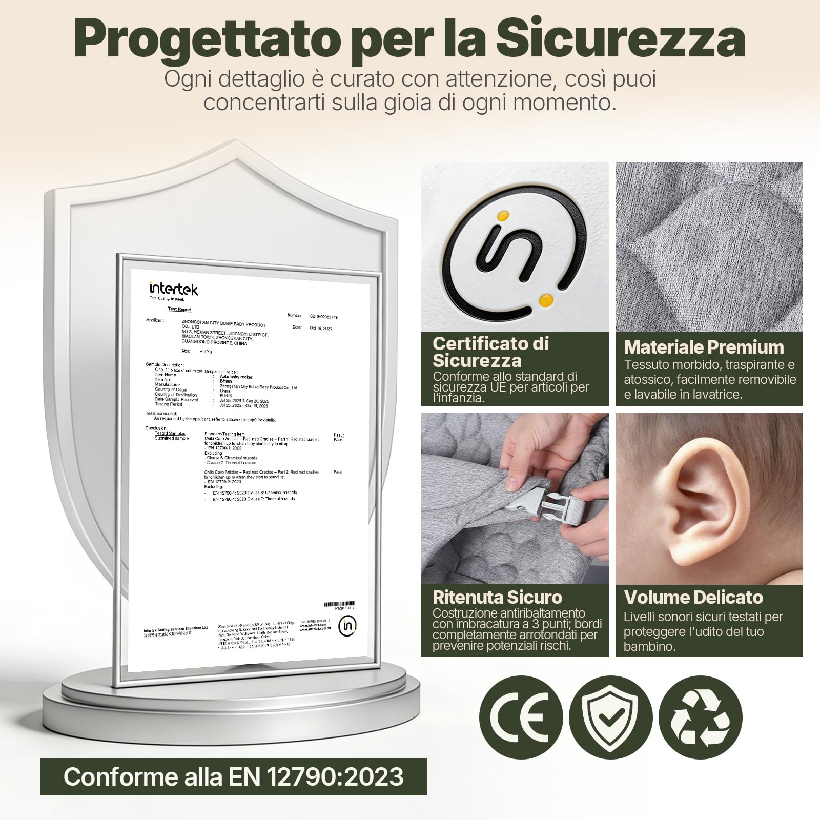 Sdraietta Neonati Elettrica, Dondolo Neonati Elettrico con 3 Velocità, Controllo a Colpetto & Pannello Touch, 2 Timer (30/60 Min), 8 Melodie, Volume Regolabile, per 0-12 Mesi, Fino a 18 kg, Grigio