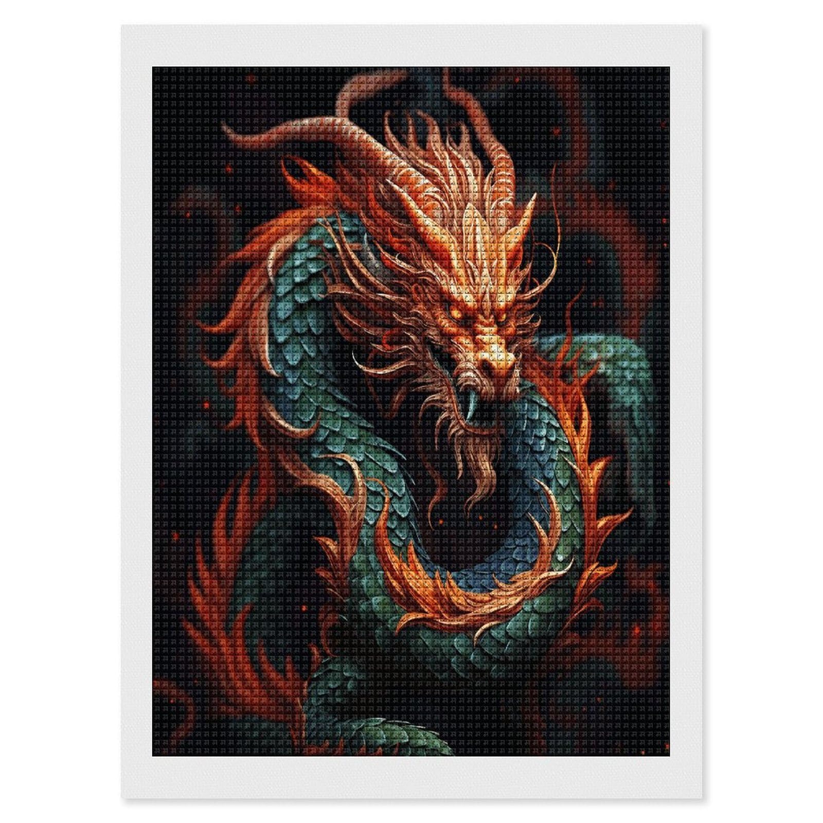 FodPand Chinese Dragon Diamond Painting Kit for Beginner Fun 5D DIY Crafts for Adults Diamond Art Kits Square Diamond Art Canvas Painting Gem Art Crafts for Home Wall Decor 12"x16"