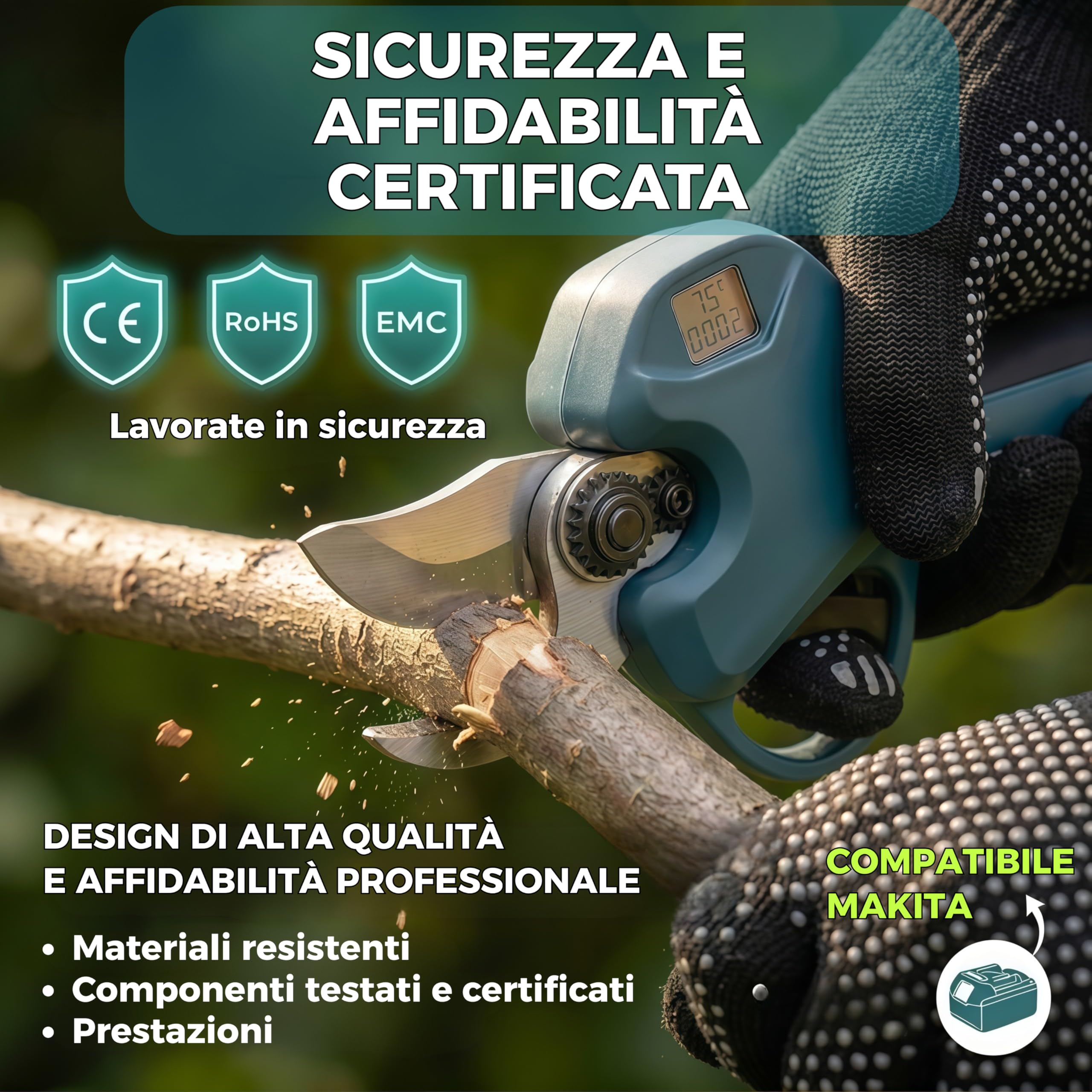 Forbici Potatura a Batteria 6000mAh Brushless fino a 40mm — Cesoie a Batteria Professionali — 2 Batterie 21V — Lama SK5 — Kit Completo 10 Pezzi BLADEPRO