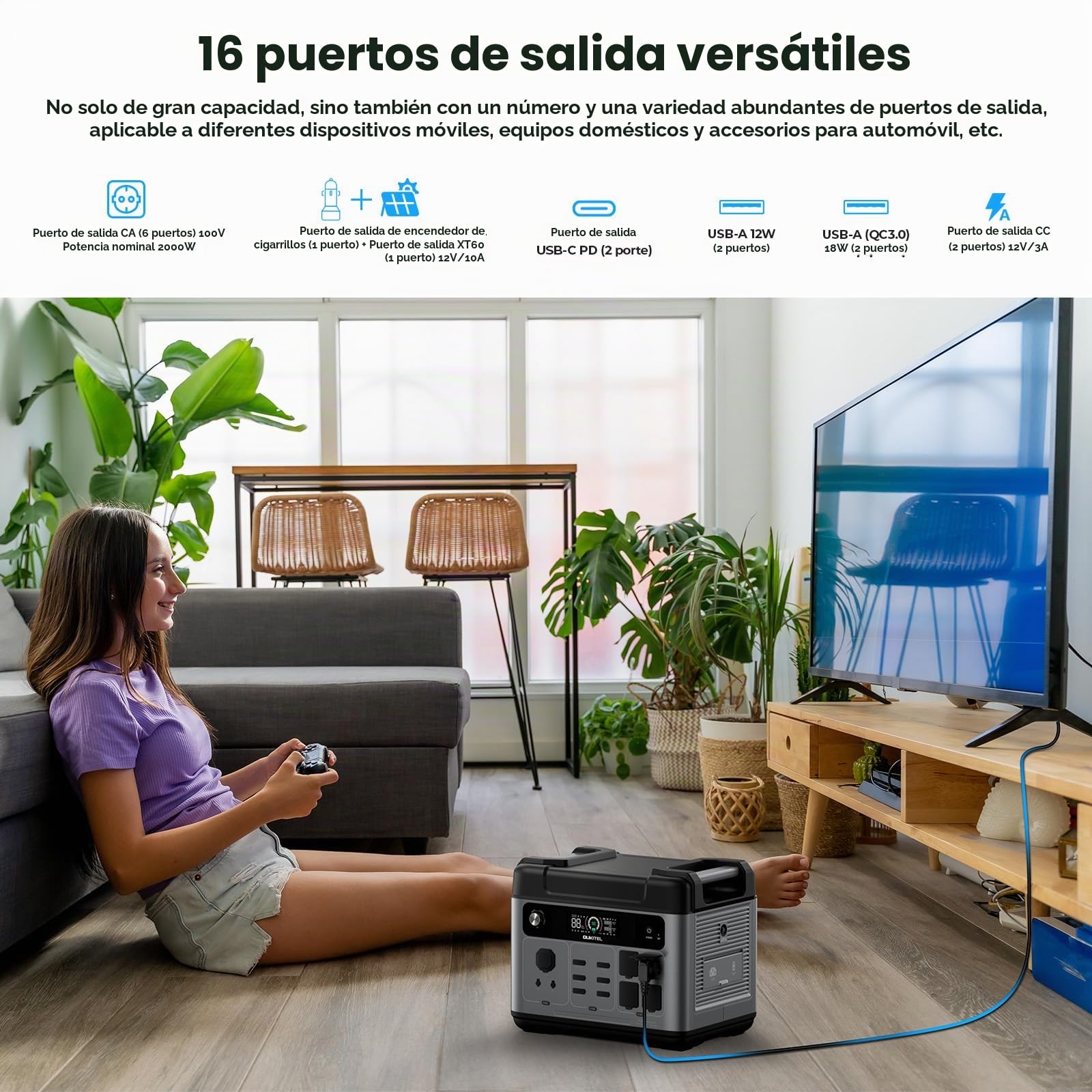 OUKITEL P2001 Plus Estación de Energía Portátil 2400 W, con Funda Protectora, Batería LiFePO4 de 2048 Wh, Carga Rápida en 1,5 horas, 13 Conexiones, Estación de Energía Solar Para el Hogar