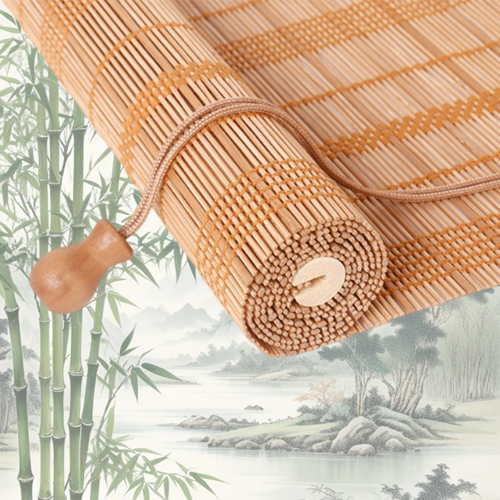 Retro Bamboo Roller Blinds, Natural Wood Window Shades Blinds Anti-UV Dustproof Decorative Curtain, Screen Partition Blind, for Indoor/Outdoor/Garden — image 1