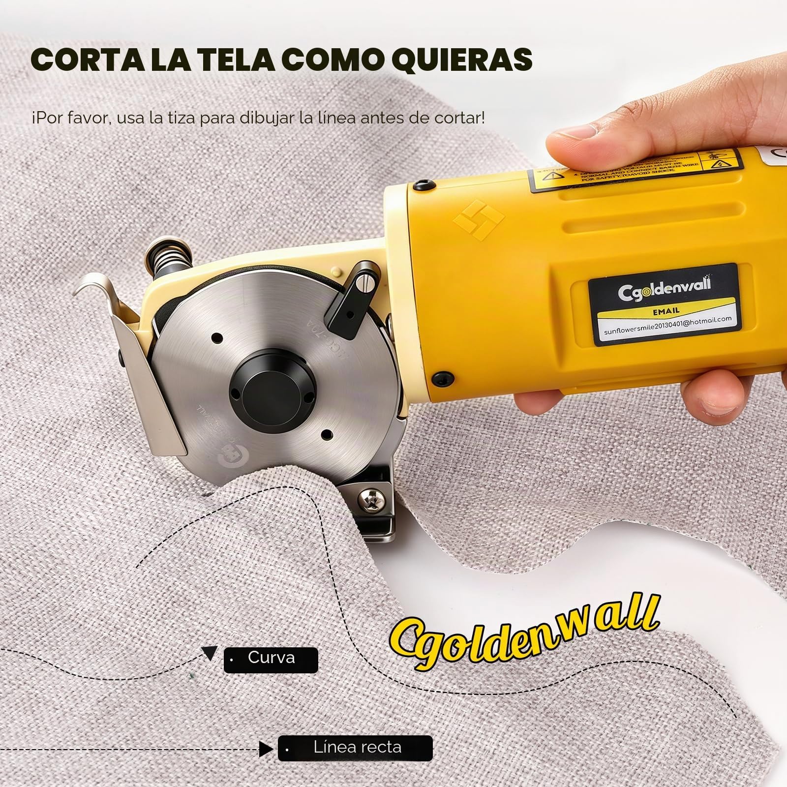 CGOLDENWALL YJ-70A Cortador de Tela Eléctrico Portátil Tijera Eléctrico Redondo Cortador de Gamuza Multiuso Ideal para Textil Cuero Papel con Cuchilla de Diámetro 125mm 220V