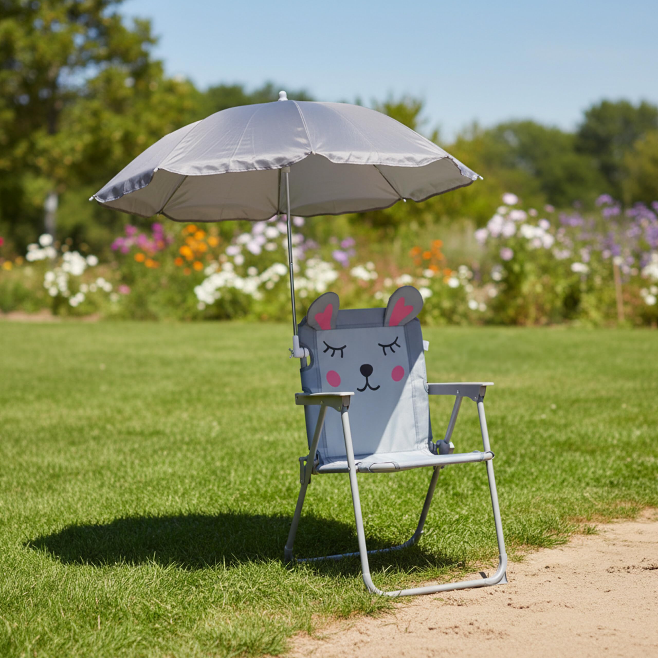 Relaxdays Chaise Pliante Enfant avec Parasol, Motif Souris, Camping/Pique-Nique, 51,5 x 36 x 37,5 cm, Multicolore