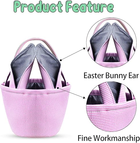 Miniatura 2 de Cesta de conejo de Pascua para niños, bolsas de cesta de Pascua con asas para caza de huevos, decoraciones de conejo de Pascua, suministros de