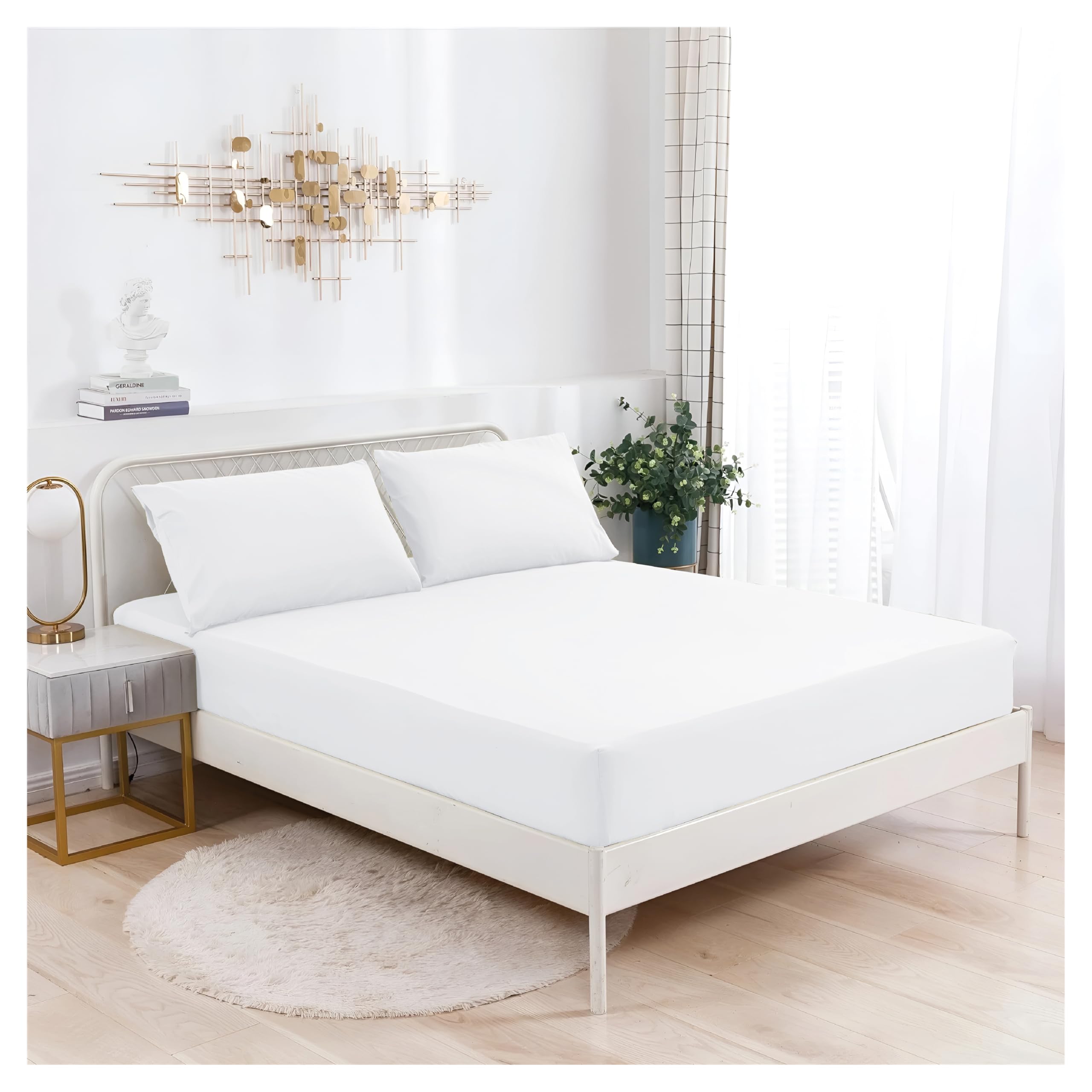 APEX FURNISHINGS Super King Fitted Sheets White, (182 x 200 cm) 16 Inch / 40cm Extra Deep Pocket Bed Sheets 90GSM Soft Brushed Microfiber Bedding Easy Care Bottom Bedsheets for Superking Bed
