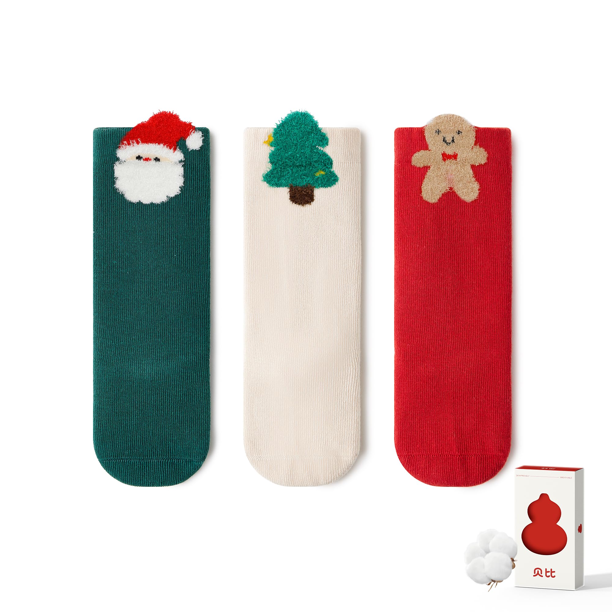 Beibi 3 PCS Baby Socks, Baby Mid-Crew Socks, Christmas Stocking, Cotton Newborn Socks for toddler Boys Girls Stockings (US, Age, Preemie, 0-12M, Christmas Elements/Mid-Length)