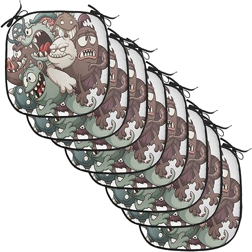 Miniatura 76 de Lunarable Cojín retro para silla, dibujo de chica a la moda en tierra primavera campo margaritas arte, acolchado de asiento para cocina y patio con