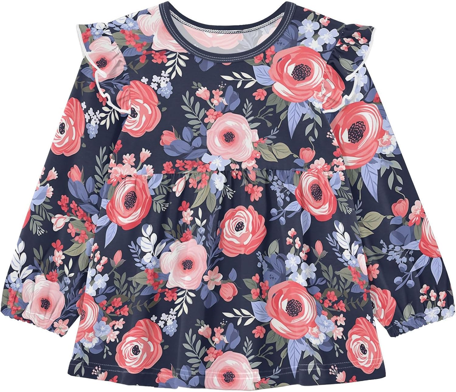 visesunny Toddler Clothes for Girls Seamless Floral Pattern Long Sleeve Fall Shirts Cotton Top with Ruffle Collar
