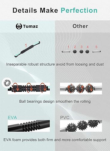 Miniatura 3 de Tumaz Barra de rodillo muscular – Lo mejor para masajes y alivio del dolor muscular – Calidad profesional con rodamiento para un uso suave [opciones
