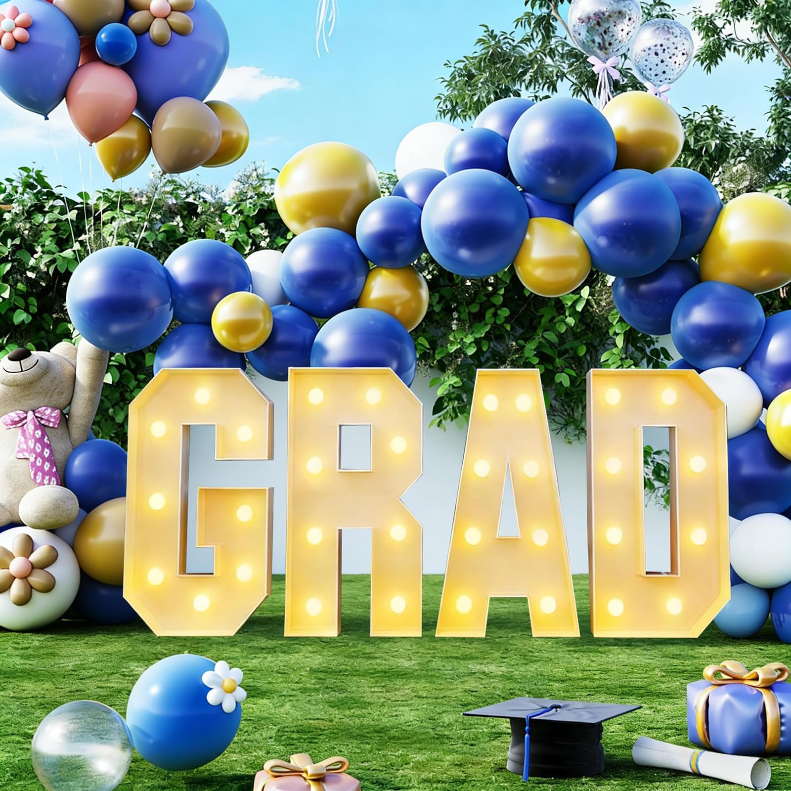 3.3FT LED Light Up GRAD Marquee Letters, Class of 2026 Graduation Decor for Indoor Outdoor, Large Pre-Cut Letter Sign Kit for High School Senior College Graduation Party Photo Backdrop,100cm/40in