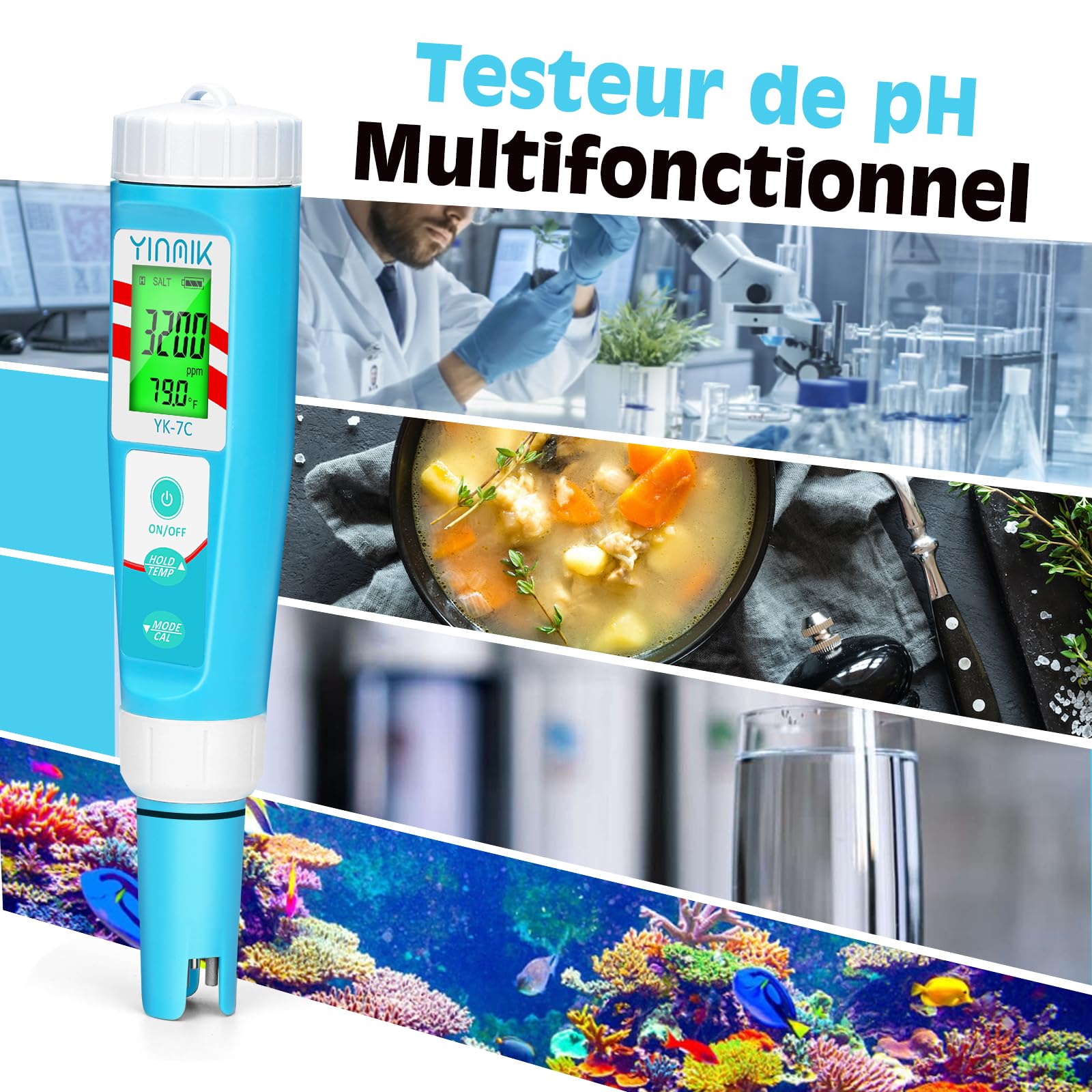 YINMIK Testeur Chlore Piscine, Testeur pH et Chlore, Testeur pH Sel Piscine,Testeur pH Electronique Tester le Bain d'eau Salée du Bain,Hydroponique, Spa