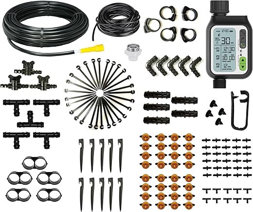 Elitech Drip Irrigation Kit with Electronic Water Timer (Automatically Waters 50 Plants)