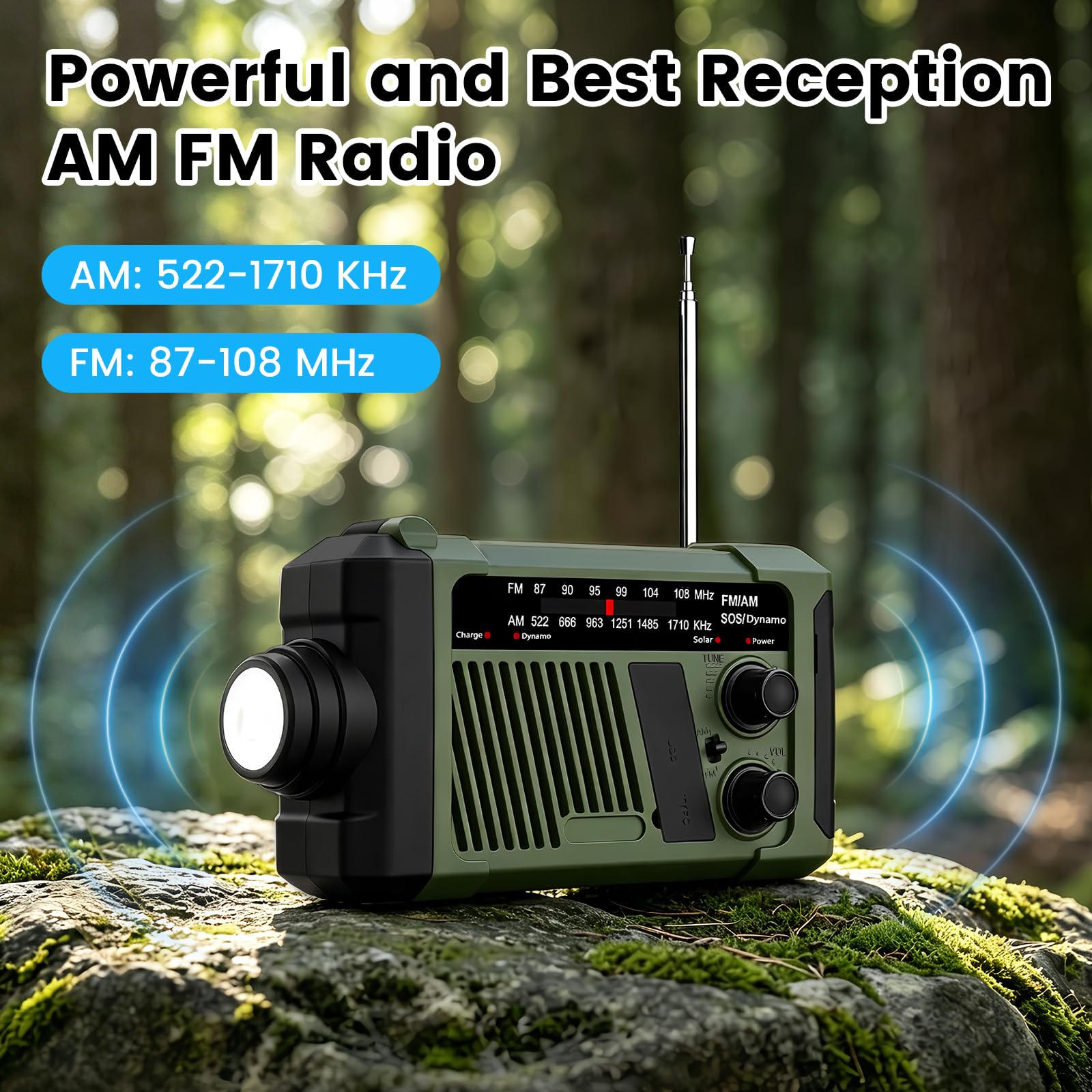 NOAA AM FM Radio météo d'urgence portable à manivelle, fonctionne à l'énergie solaire/à piles, lampe de poche pour intérieur et extérieur