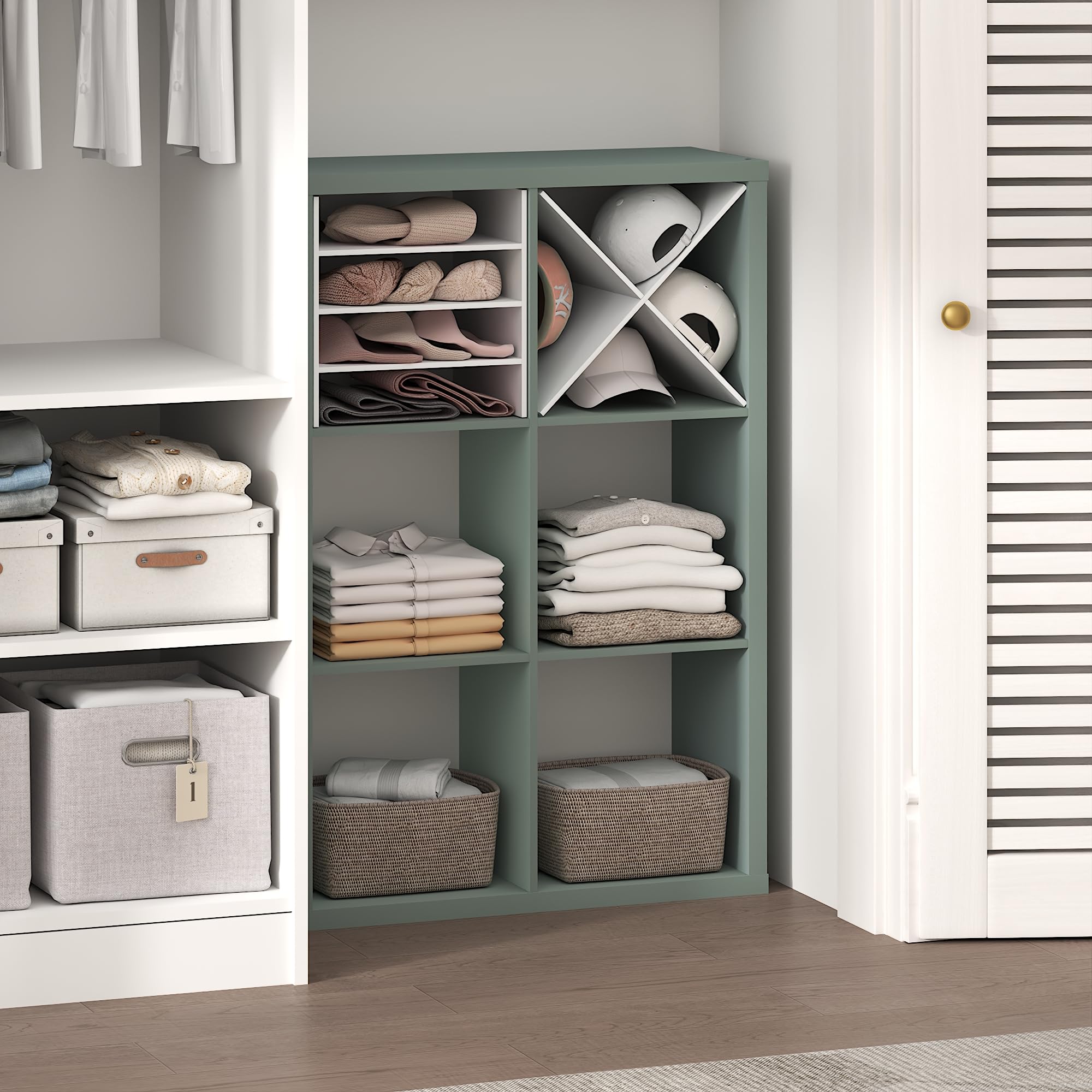 Furinno Cubic Extra Thick 6-Cube Closet Organizers and Storage, Sage Green