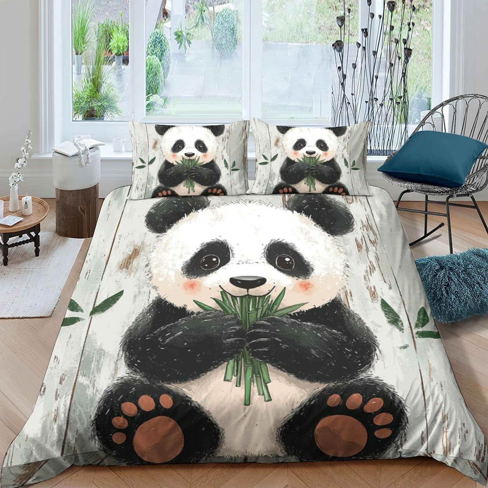 Ctjqhvkz Style-9 3D Printed Panda Cartoon Fitted Sheet Microfiber Soft Decorative Bamboo Pattern Bed Cover For Bedroom Guest Room Single（135X200cm）