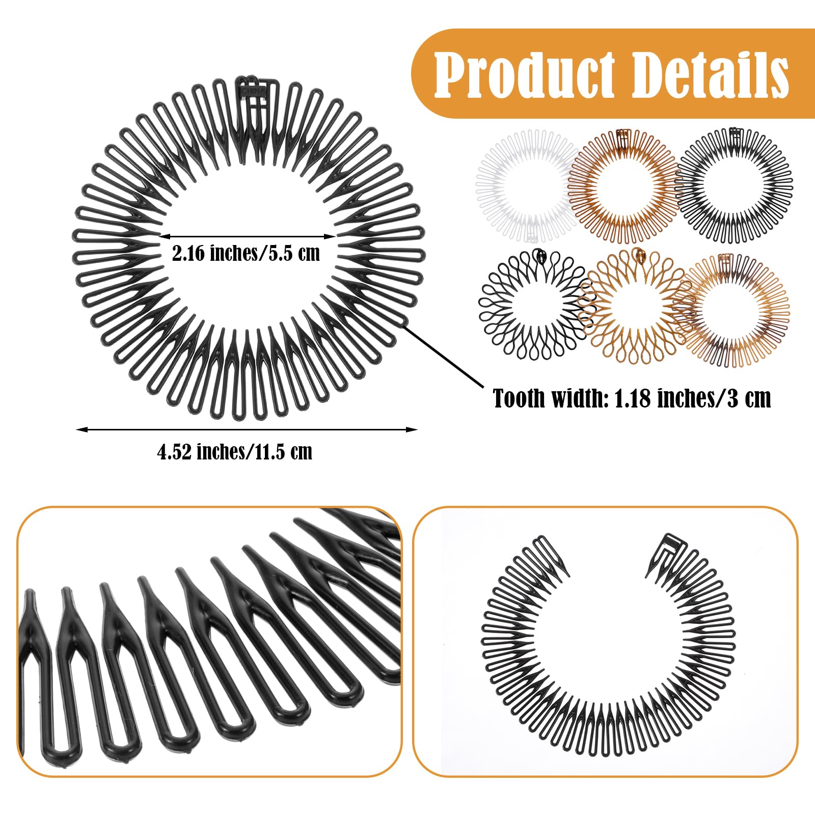 Volledig cirkelvormige stretch, 2 stuks kam, flexibele kunststof, stretch haarkam, stretchkam, hoofdband, haarbandhouder Volledig cirkelvormige stretch, 2 stuks kam, flexibele kunststof, stretch haarkam, stretchkam, hoofdband, haarbandhouder