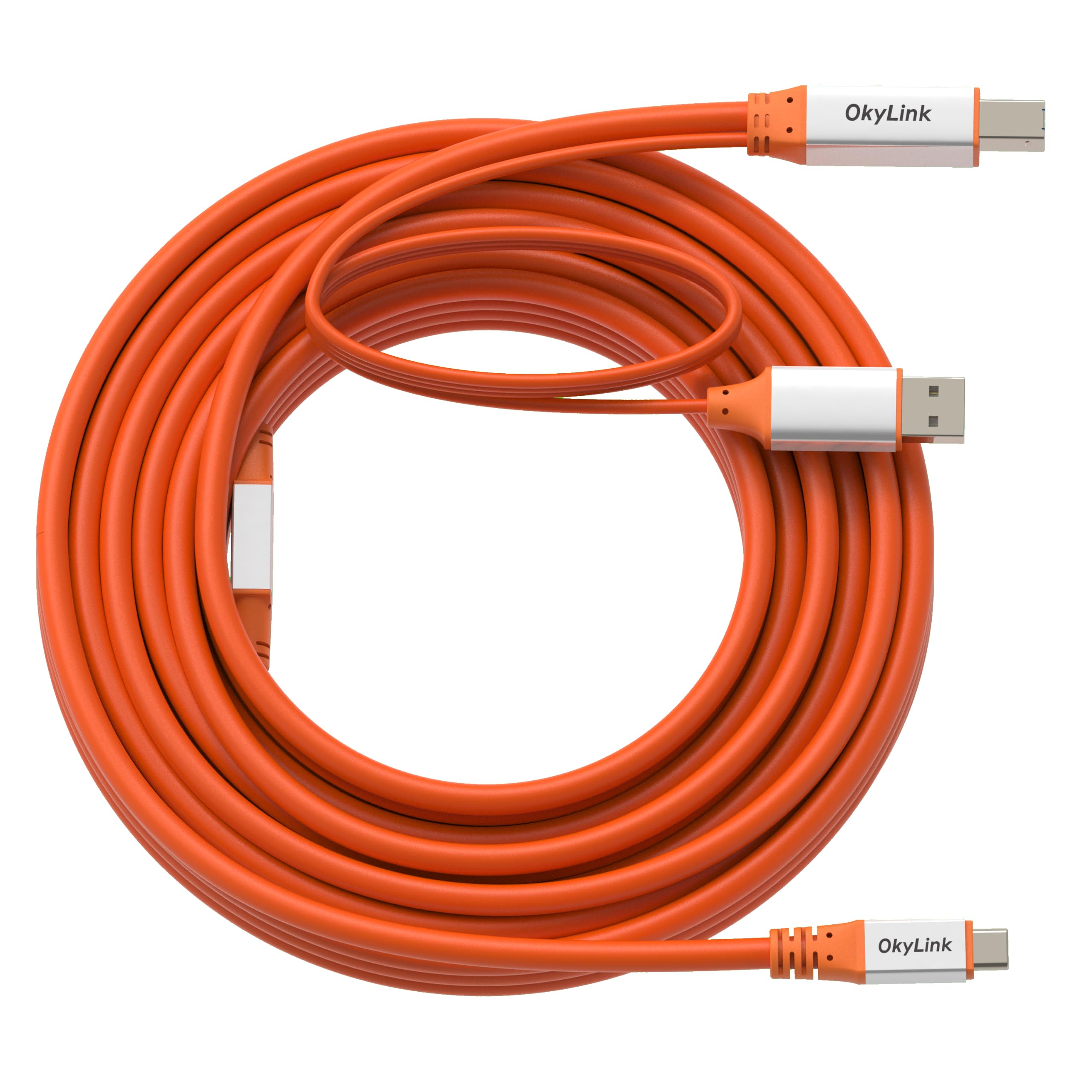 OkyLink Aktives USB 3.2 Gen 2 C-auf-B-Kabel, 10 Gbps Verstärkungskabel mit Signalverstärker und Aluminiumgehäuse, 10 m (32 ft), geeignet für MIDI-Keyboards und Drucker