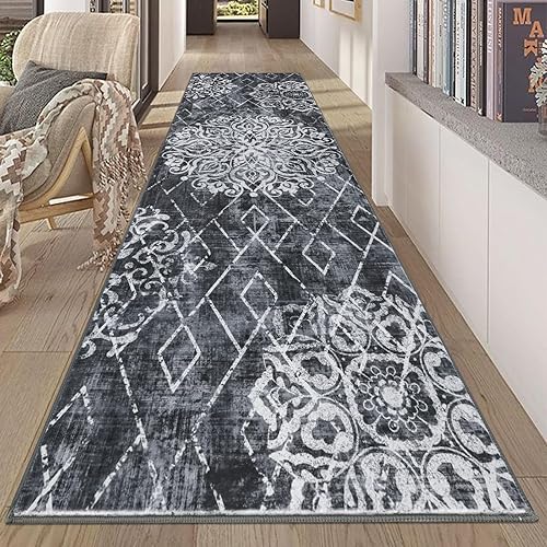Miniatura 16 de HEBE - Alfombra de pasillo de 2 x 8 pies, lavable, vintage, envejecida, antideslizante, alfombra de lavandería, alfombra bohemia para pasillos