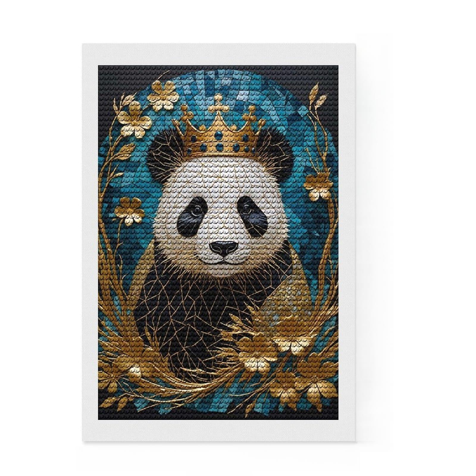 Junmoney Panda Kintsugi Art Diamond Art Canvas 8"x12", for Teens, Neat Printed Canvas, Birthday Gift, Vintage Style Decor, Finish and Display