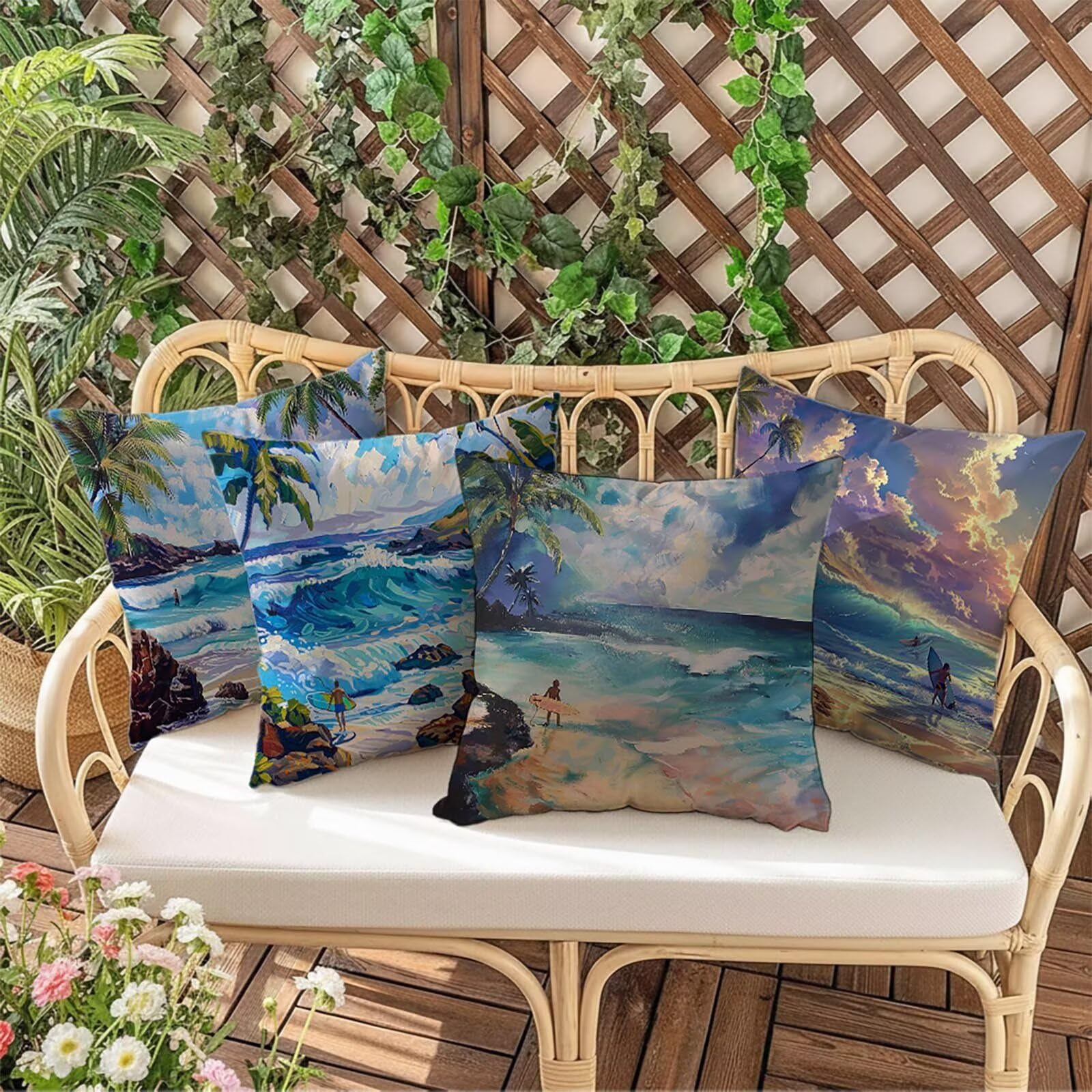 Kissenbezug 65 x 65 Outdoor Kissenbezug 65 x 65cm Doppelseitiger Druck Surfen Deko Sofakissen Bezug Landschaft Quadrat Kopfkissen Bezug für Frühling Sofa Bett Deko, Geschenke für Frauen (Samt) BZ04875