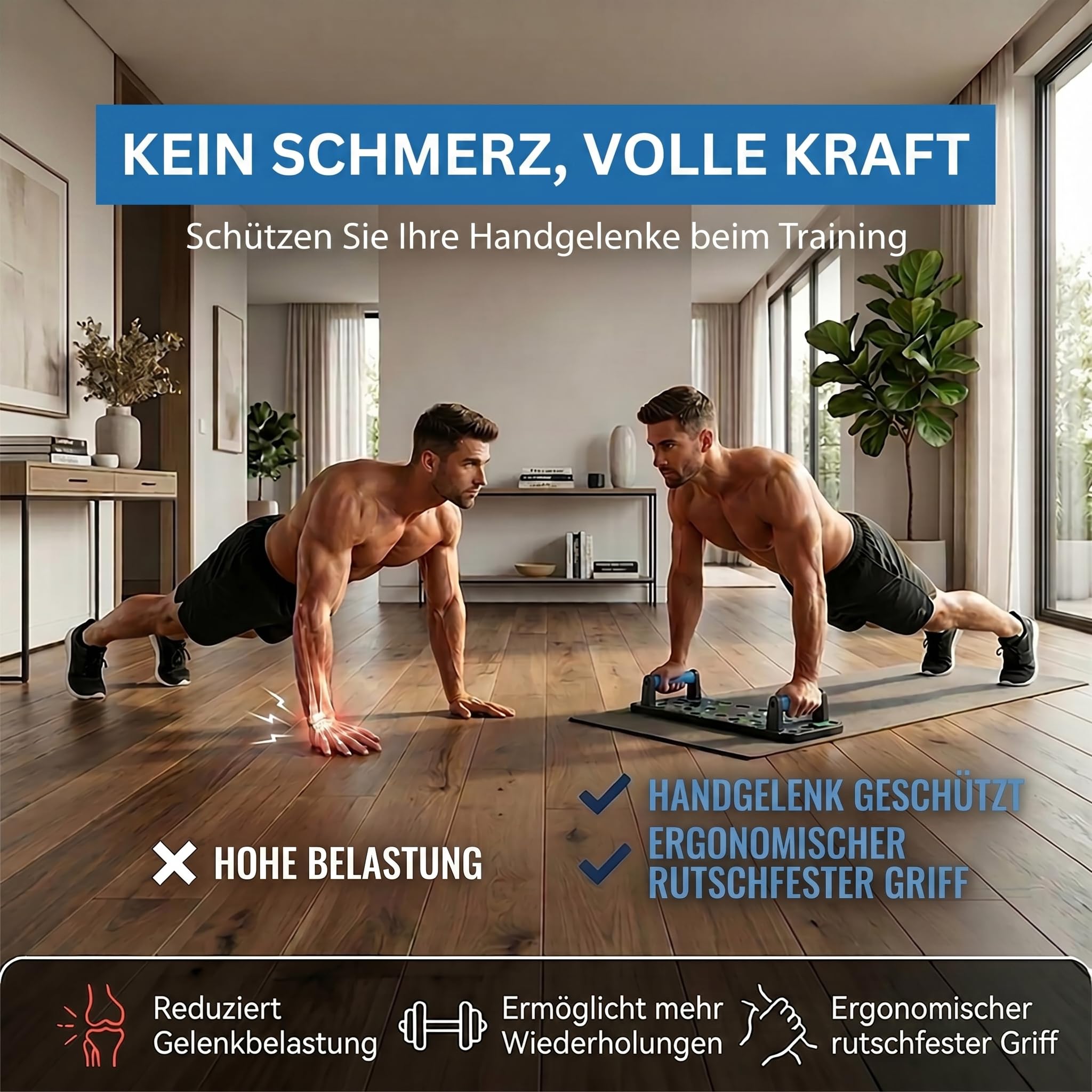 Body & Mind® Push-Up Liegestütz-Brett; Faltbares Multifunktions Elite Rack Fitness-Board für Ganzkörper-Training & Effektive Liegestützen; Liegestütz-Griffe mit Gratis Trainingsbänder & E-Book