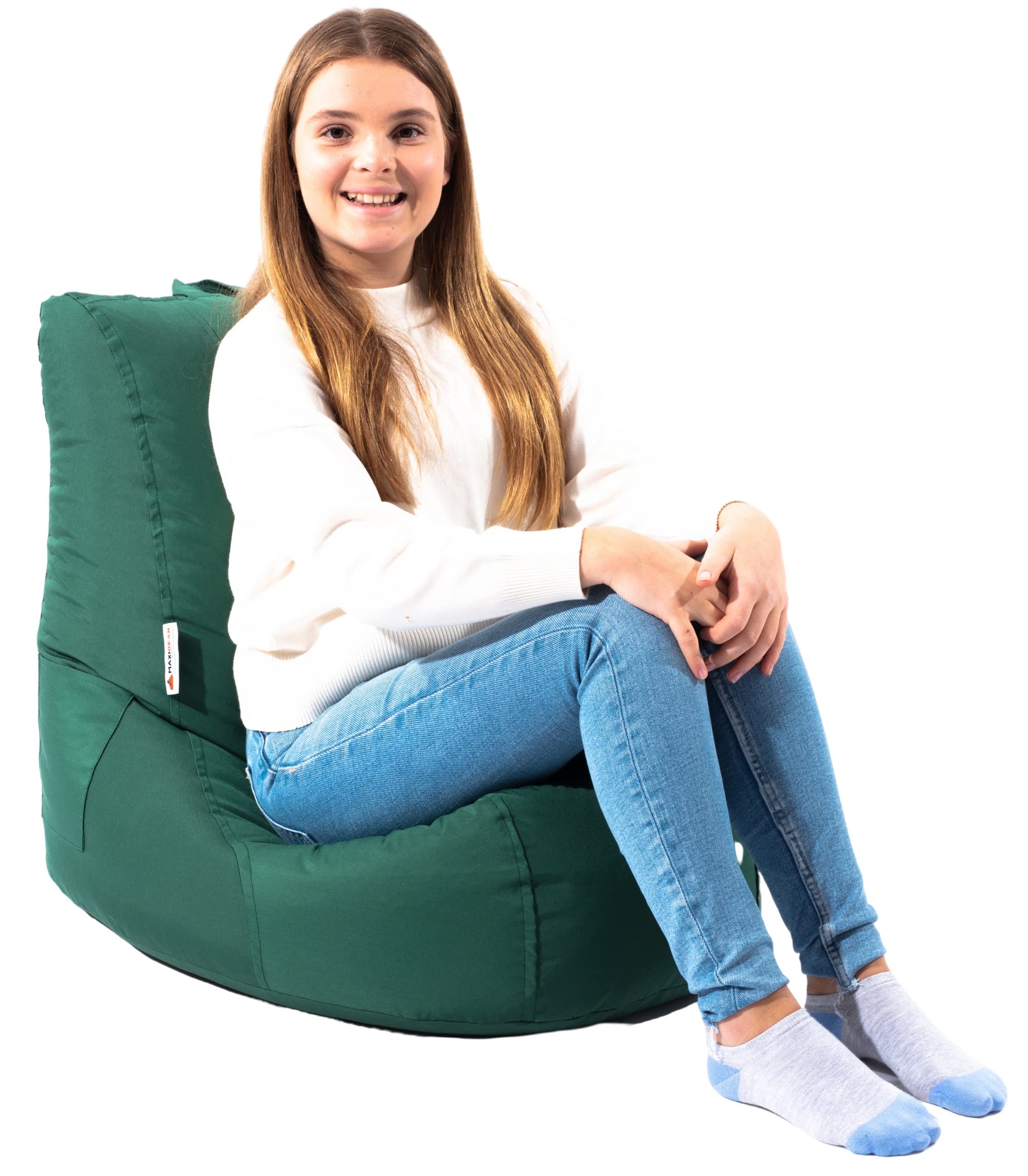 MaxiBean Bean Bag Chair Seat Indoor Or Outdoor Garden Beanbag Kids Gaming Recliner Cushion With Filling Included (Green)