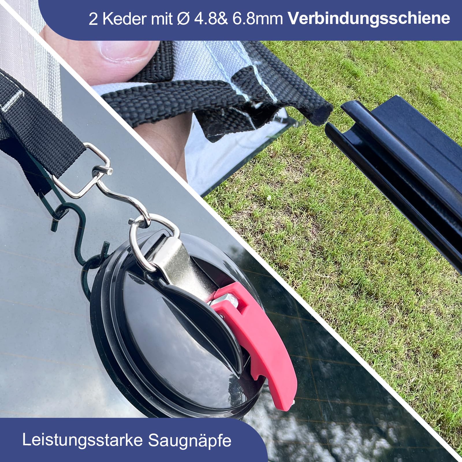 SHADPLUS Auto Markise,Sonnensegel Auto mit Seitenwänden,Sonnensegel Mit Keder,2 Keder mit Ø 4.8& 6.8mm，Wasserdicht Auto Vorzelt geeignet für SUV, Van und Kleiner Wohnwagen, Keder oder Saugnapf Montage