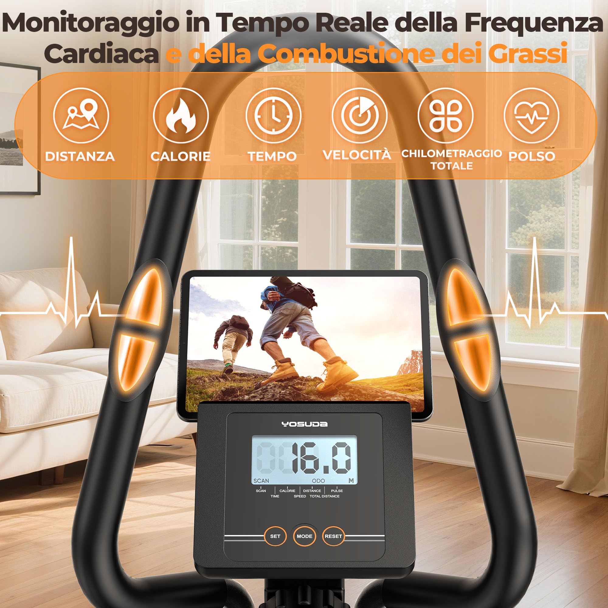YOSUDA Ellittica da casa professionale, 3 in 1 (Ellittica + Pedaliera + Stairmaster), 16 Livelli di Resistenza, Volano da 8 kg, Resistenza Magnetica Ultra Silenziosa, Inclinazione di 45°, Monitor LCD