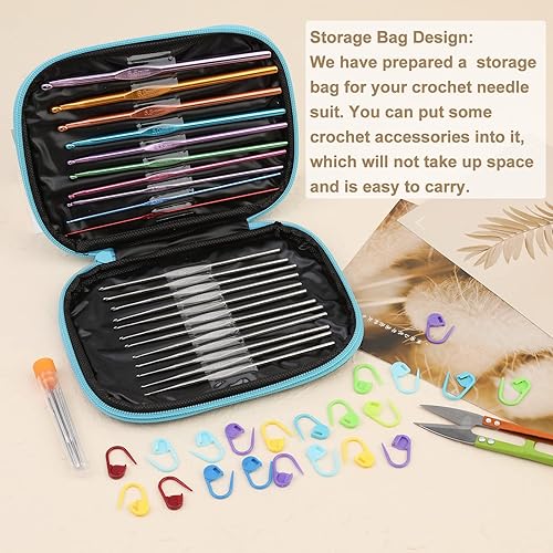 Miniatura 6 de IMZAY Juego de 54 agujas de ganchillo, kit de ganchos de ganchillo con estuche de almacenamiento, agujas de tejer ergonómicas, agujas romas,