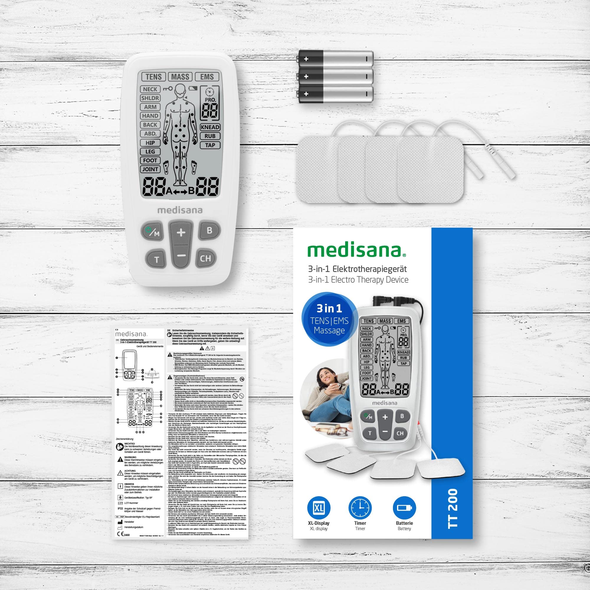medisana TENS Gerät, EMS Reizstromgerät mit 60 Programmen professionelles Elektrotherapiegerät Muskelentspannung und Schmerzlinderung an Rücken, Nacken, Schultern, Bauch, Hüfte mit 4 Elektrodenpads