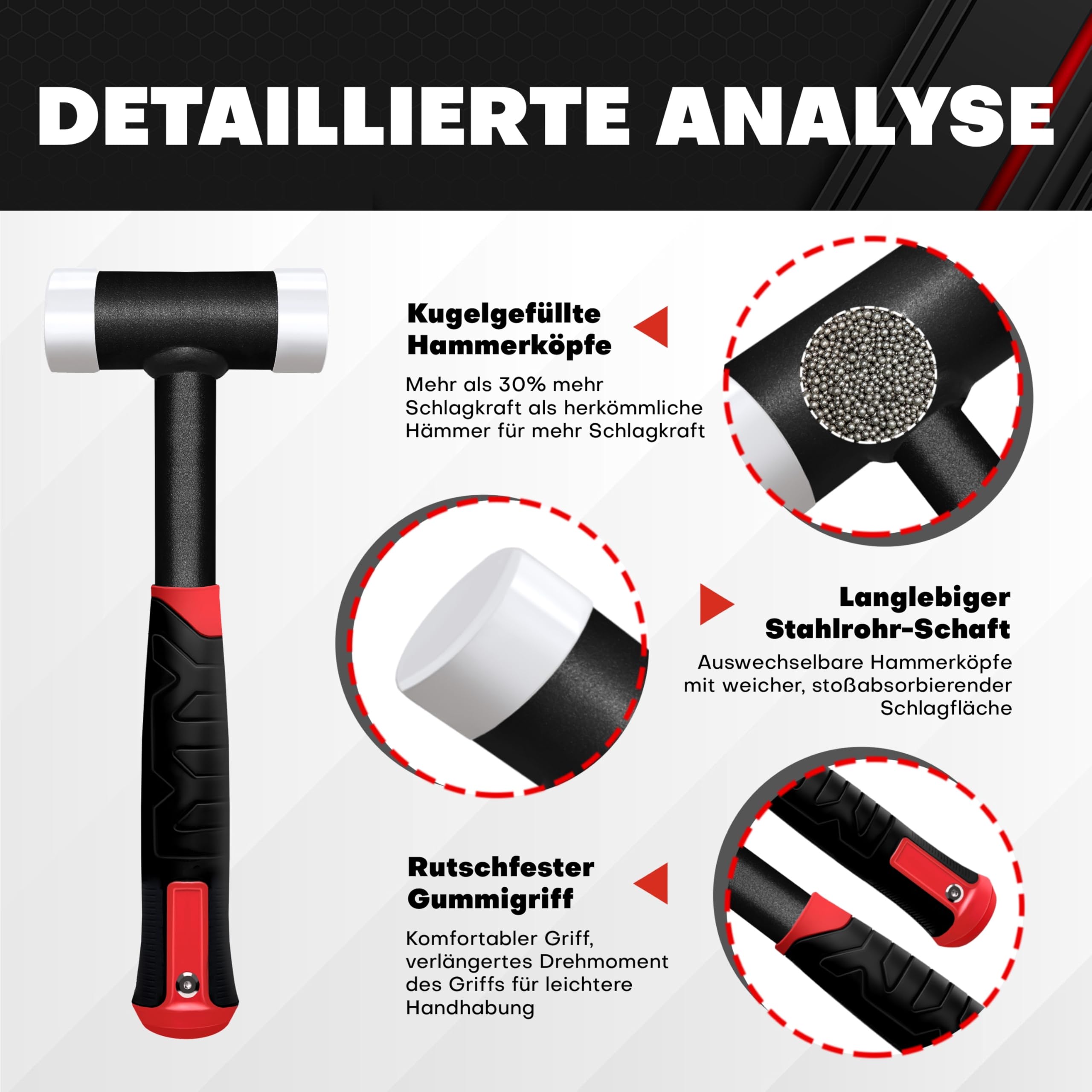 C&T Bacchetta morbida senza contraccolpo, diametro 40 mm, manico in acciaio, testa in nylon intercambiabile per scopi di manutenzione e montaggio