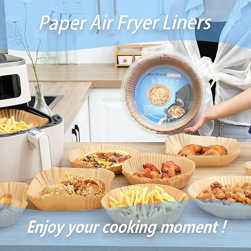 Miniatura 6 de Foopama 100 forros de papel desechables para freidora de aire para freidora de aire de 3 a 5 cuartos de galón de grosor, antiadherente, papel