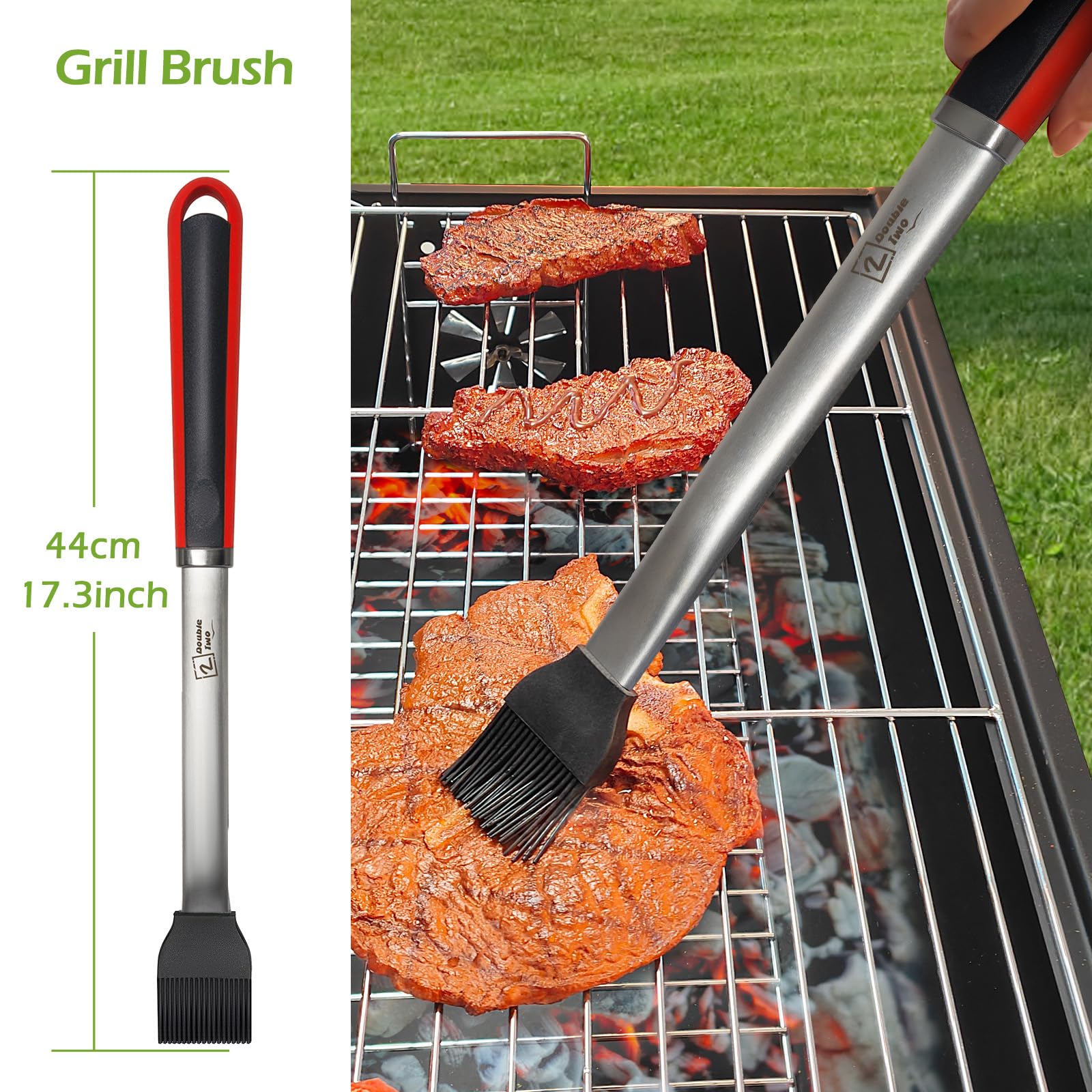 Juego de herramientas de barbacoa de acero inoxidable de 4 piezas, pinzas, tenedor, espátula, cepillo, utensilios para parrilla - Herramientas para asar al aire libre - Kits de barbacoa 5