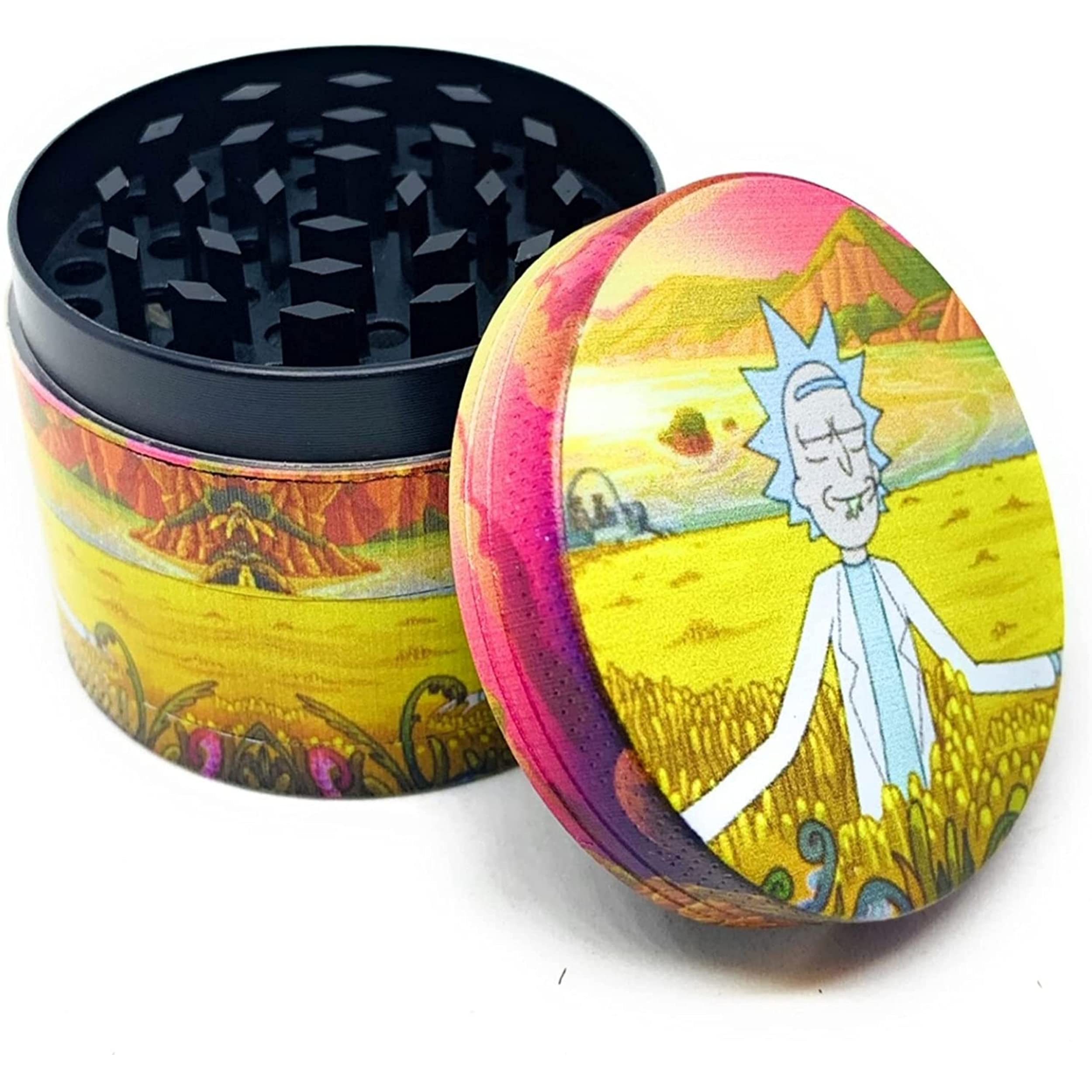 Grinder Rick e Morty in 40 mm 4 parti macinino per spezie in lega di zinco resistente resistente DAMS trituratore di erbe essiccate con una piccola spatola per polline coperchio magnetico chiusura