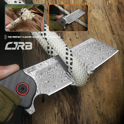 Miniatura 5 de CJRB CUTLERY Cuchillo plegable Crag (J1904) Rose Damasco Hoja de acero Mango de fibra de carbono Cuchillo de bolsillo EDC