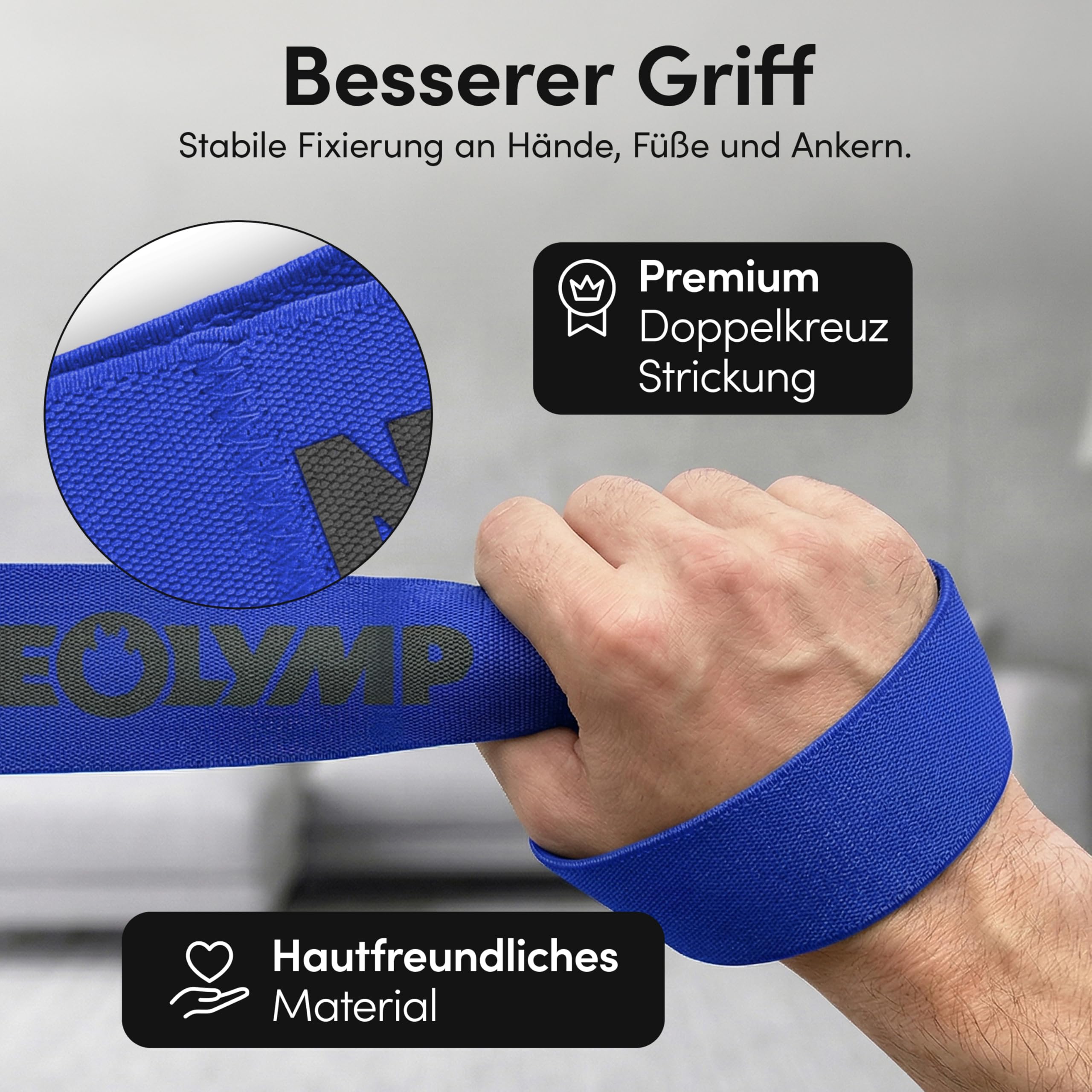 NEOLYMP Fitnessband mit Schlaufen – Premium Fitnessbänder Stoff für Krafttraining zuhause – Widerstandsbänder Krafttraining mit Griff & Level System – Resistance Bands Gymnastikband waschbar