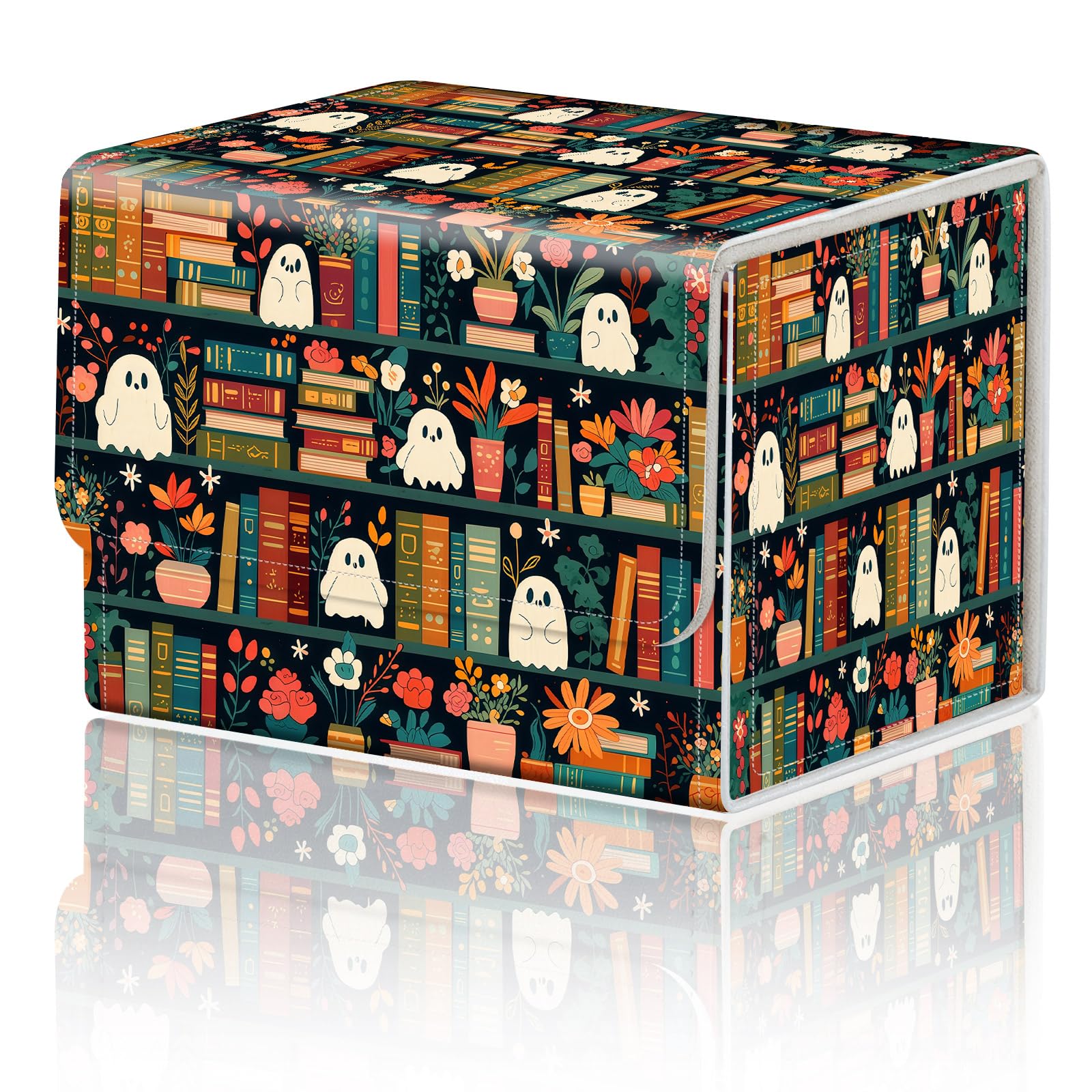 Card Game Storage Box for TCG Deck Box MTG Card Box Organizer Trading Card Case Commander Deck Box TCG Card Storage Box Magnetic Closure Creative Pattern Up to 200 Cards, Floral Bookshelf — image 1