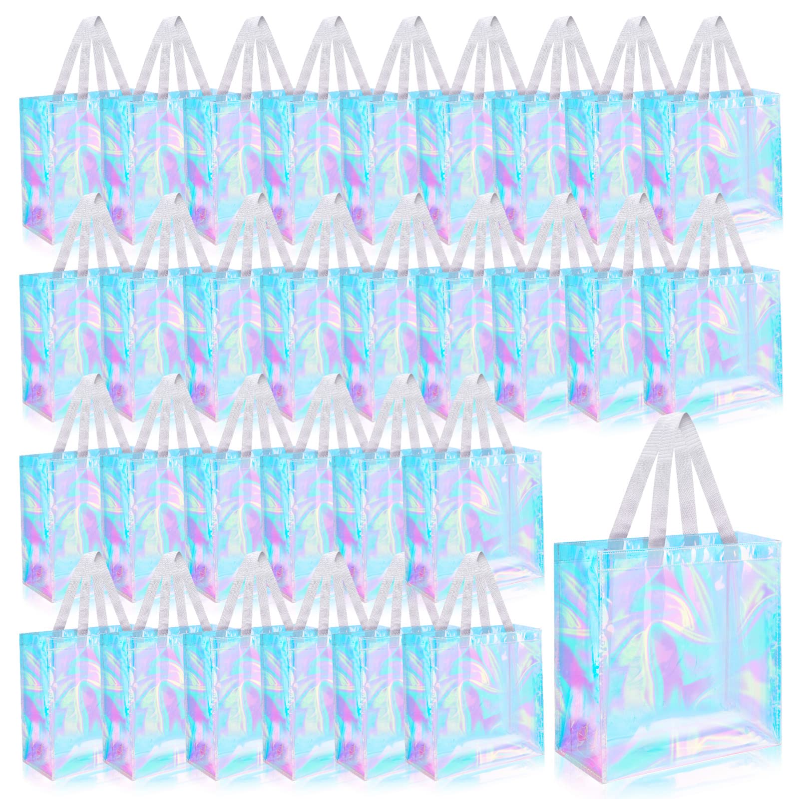 Eccliy 30 Pack 12x12x6 Inch Clear Tote Bag Stadium Approved Bulk Plastic Beach Tote Gift Bag with Handle for Gym Sports | 30 Pack, 12x12x6 Inch,