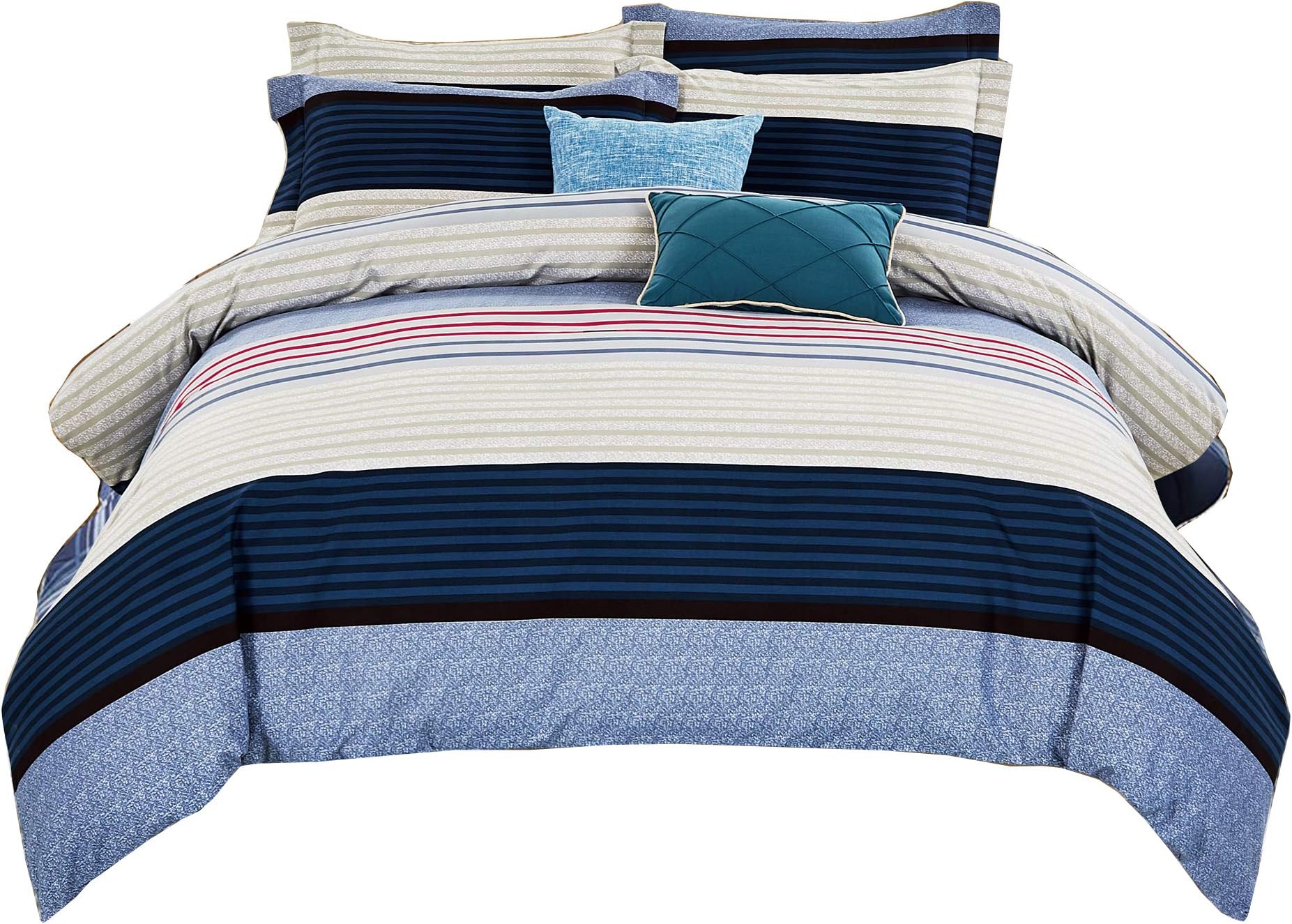 Striped Duvet Cover Set,Printed Pattern Comforter Cover,Microfiber Quilt Cover,Zipper Closure,Corner Ties,Queen