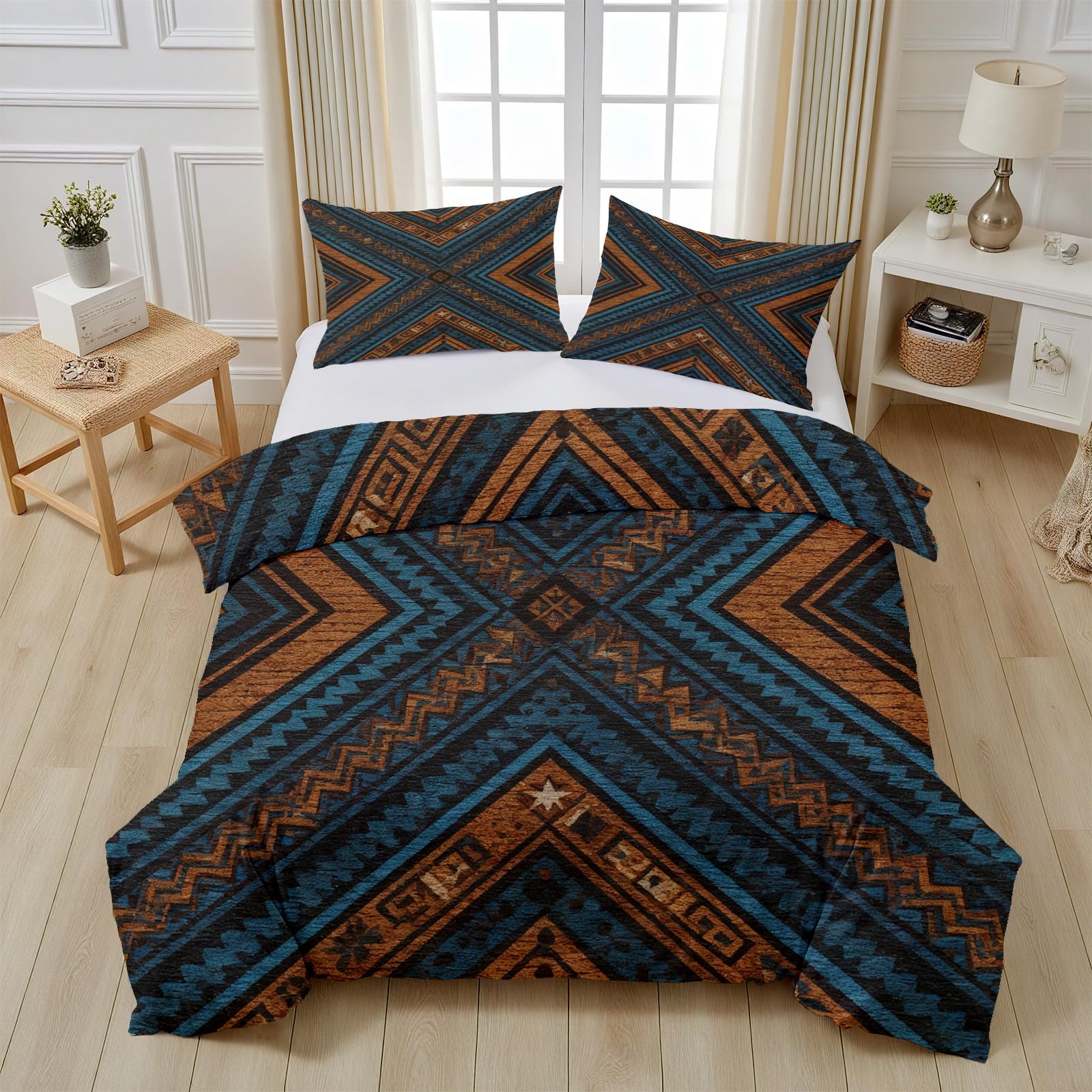 Housse de couette 140x200 vintage bohème en microfibre avec taie d'oreiller 65x65