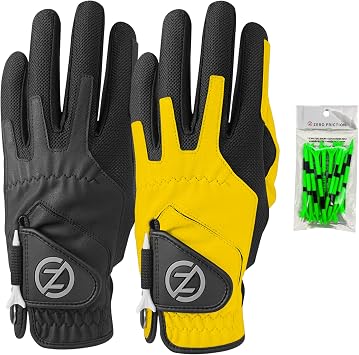 Zero Friction Mens Compression-Fit Synthetic Golf Glove, Universal Fit One Size Pack of 2 with Pack of Golf Tees