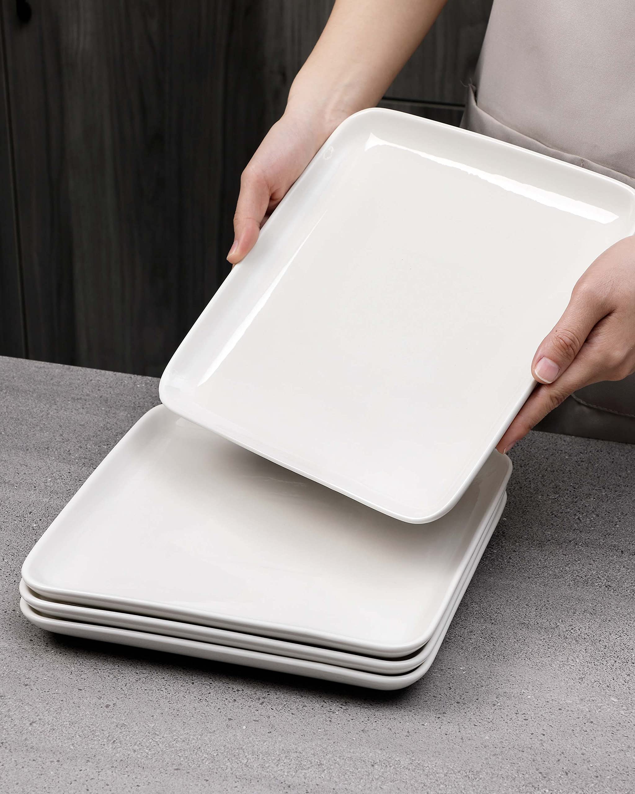 MALACASA Serie IVY, Juego de 8 Platos Llanos Cuadrados de Porcelana Blanca 25,5 x 25,5 x 2,5 cm, Modernos y Versátiles para Platos Principales, Ensaladas y Pastas en Comidas Diarias o Reuniones