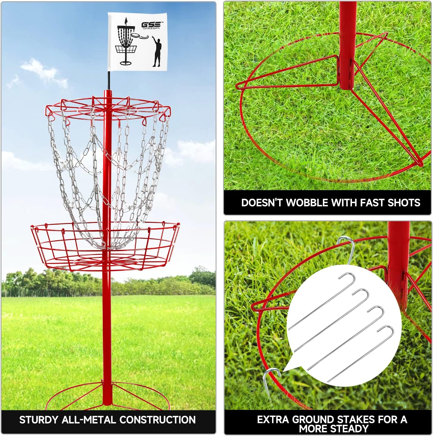 GSE Games & Sports Expert PRO Portable Disc Golf Target Basket, 12 Chains/24 Chains Metal Flying Disc Golf Practice Goal Baskets for Outdoor, Yard, Backyard, Park Training & Games