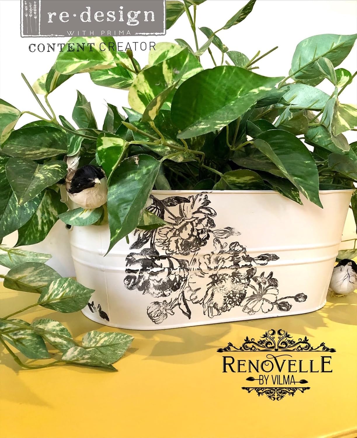 Redesign Decor Clear-Cling Stamps - Linear Floral for Wall Paint Wall Art Furniture Decorative nightstand Bed Side Stand Large Vanity Table Set Makeup Vanity Dressing Table Computer Desk