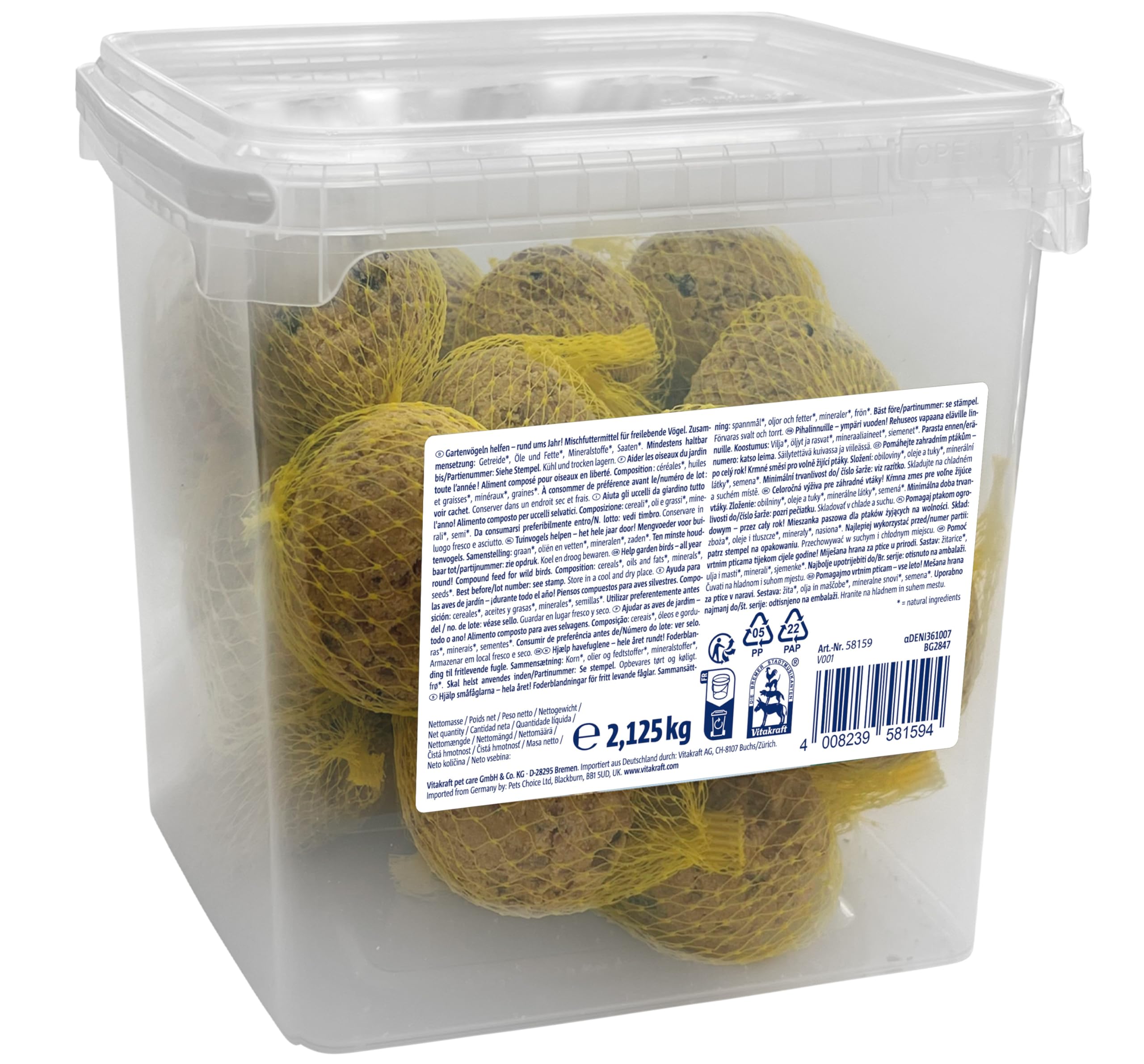 VITAKRAFT - Vita Garden - Seau de Boules de Graisse avec Filets pour Oiseaux du Jardin - Alimentation Complète pour Oiseaux Toutes Saisons - 25 unités