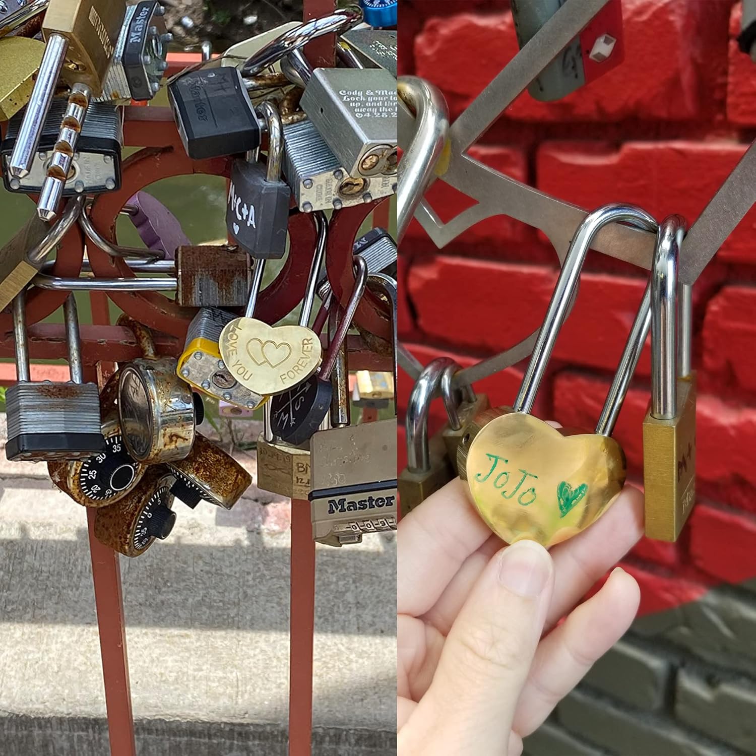 Honbay Love Lock Without Key, Engraved Love You Forever Double Heart Padlock, Solid Brass Heart Lock, Wish Lock, Everlasting Love for Lovers, Romantic Padlock